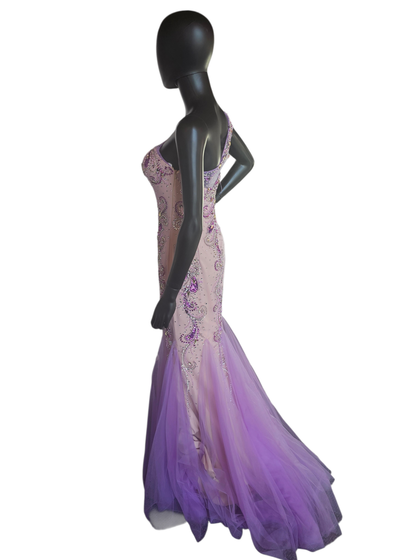 Purple/Lavender Beaded FIt/Flare One Shoulder Formal/Prom Dress