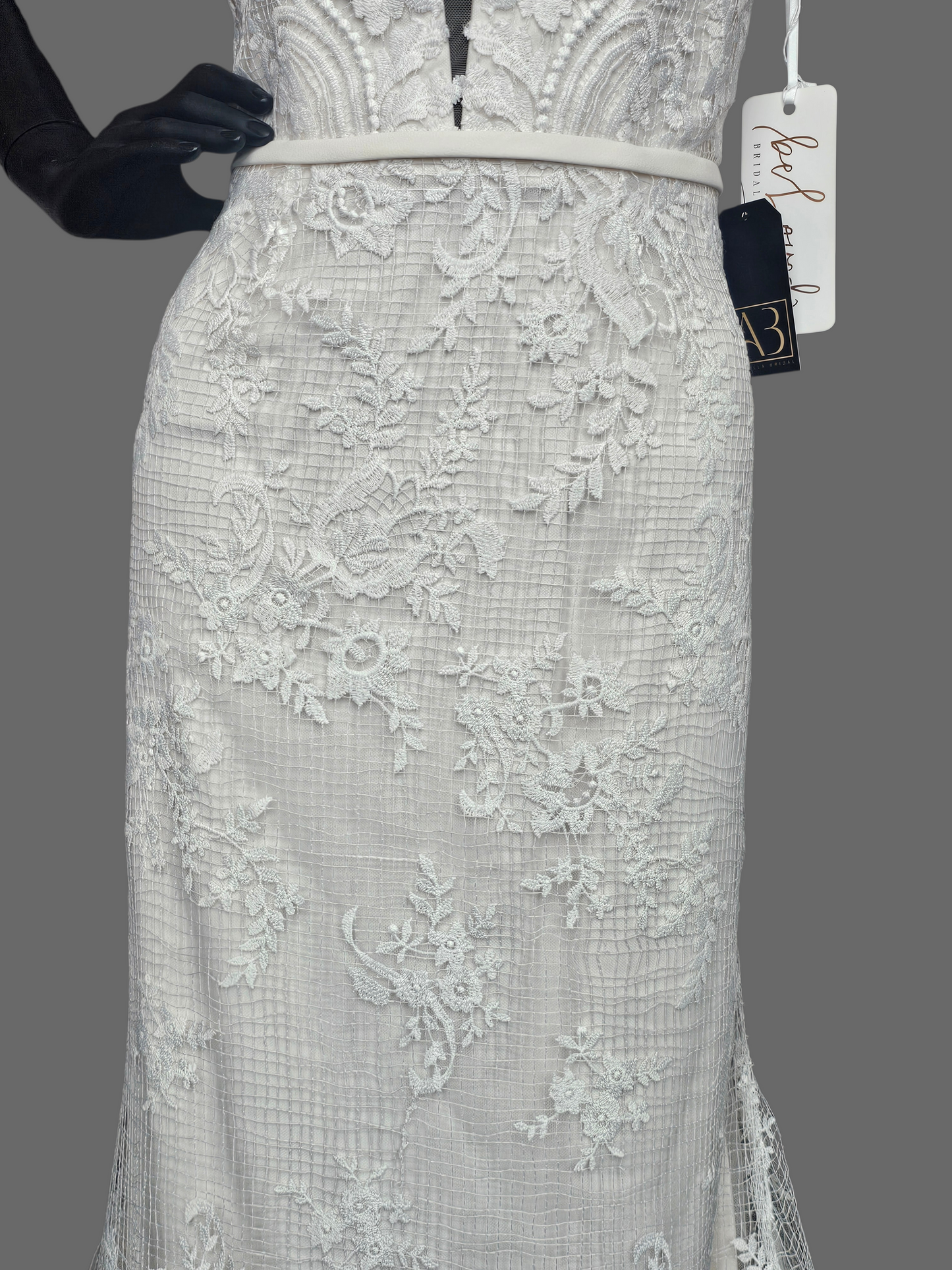 Ivory Open Weave Lace Cap Sleeve Open Open Back Wedding Gown - Beloved