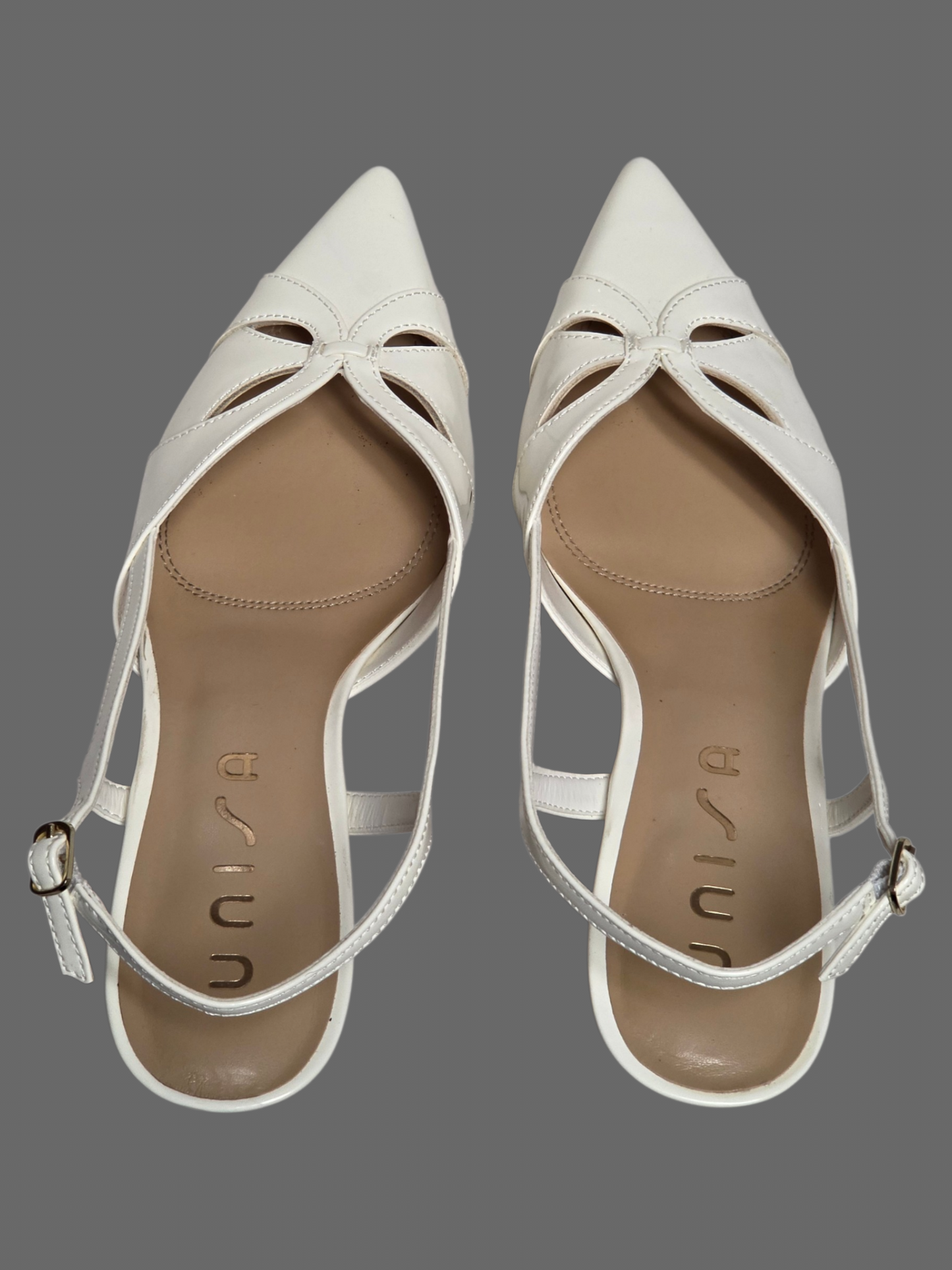 Ivory Patent Leather Slingback Kitten Heel Shoe - Unisa