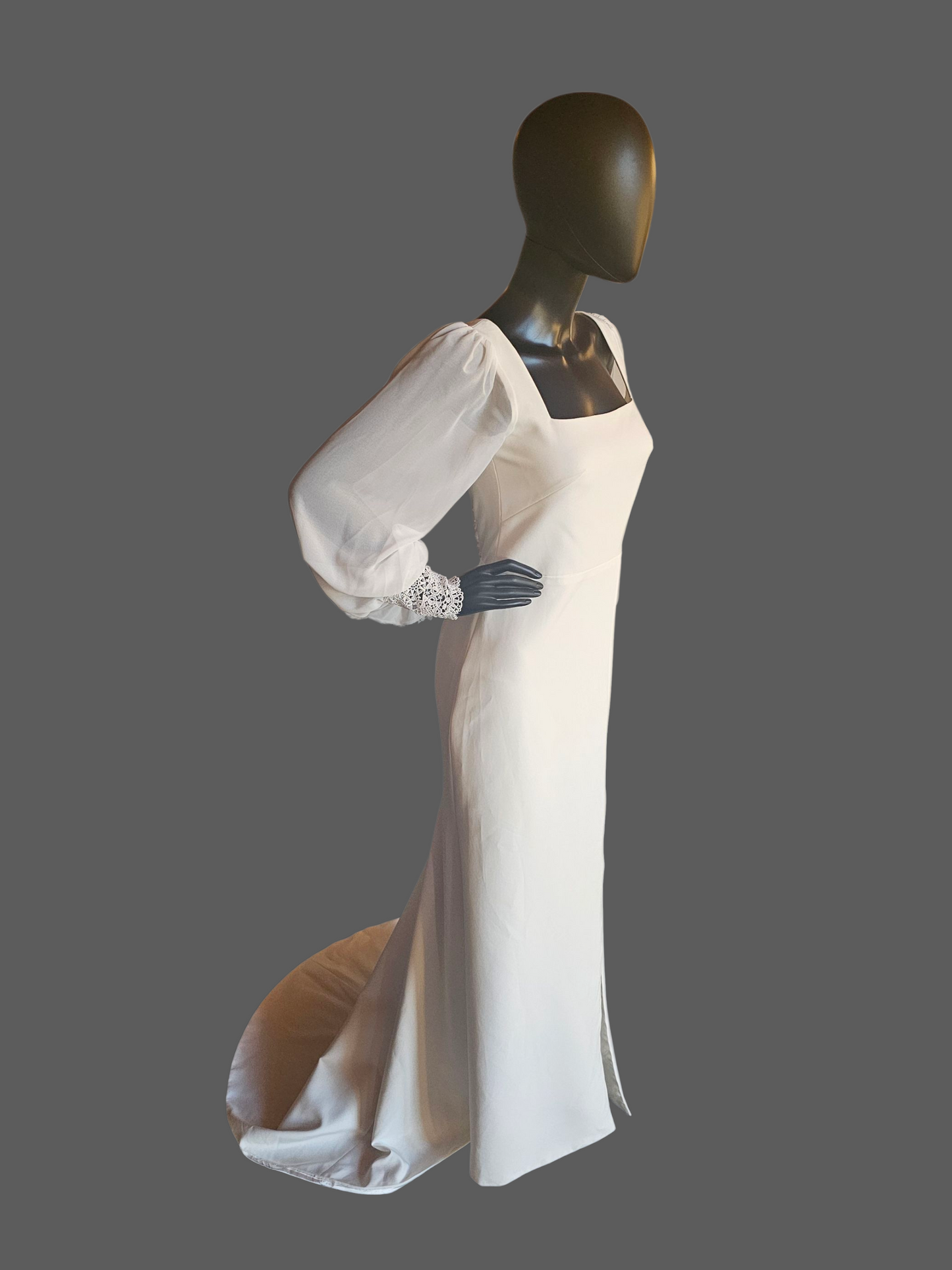 Square Neck Peasant Sleeve Boho Fitted Wedding Gown - Jenny Yoo