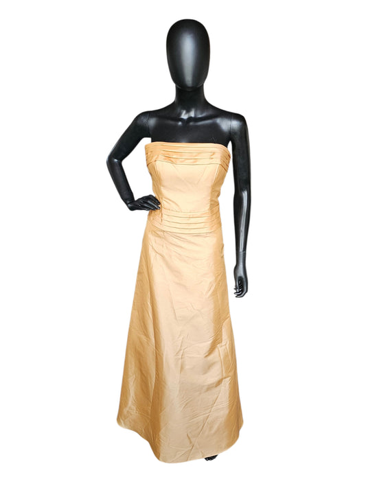 Gold Strapless Ruffle Tafetta A-Line Formal Dress - Bari Jay