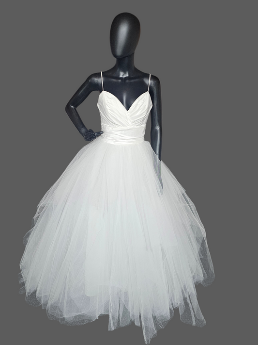 White V-Neck Tiered A-Line Tulle Wedding Ballgown- RENEWAL/Hayley Paige