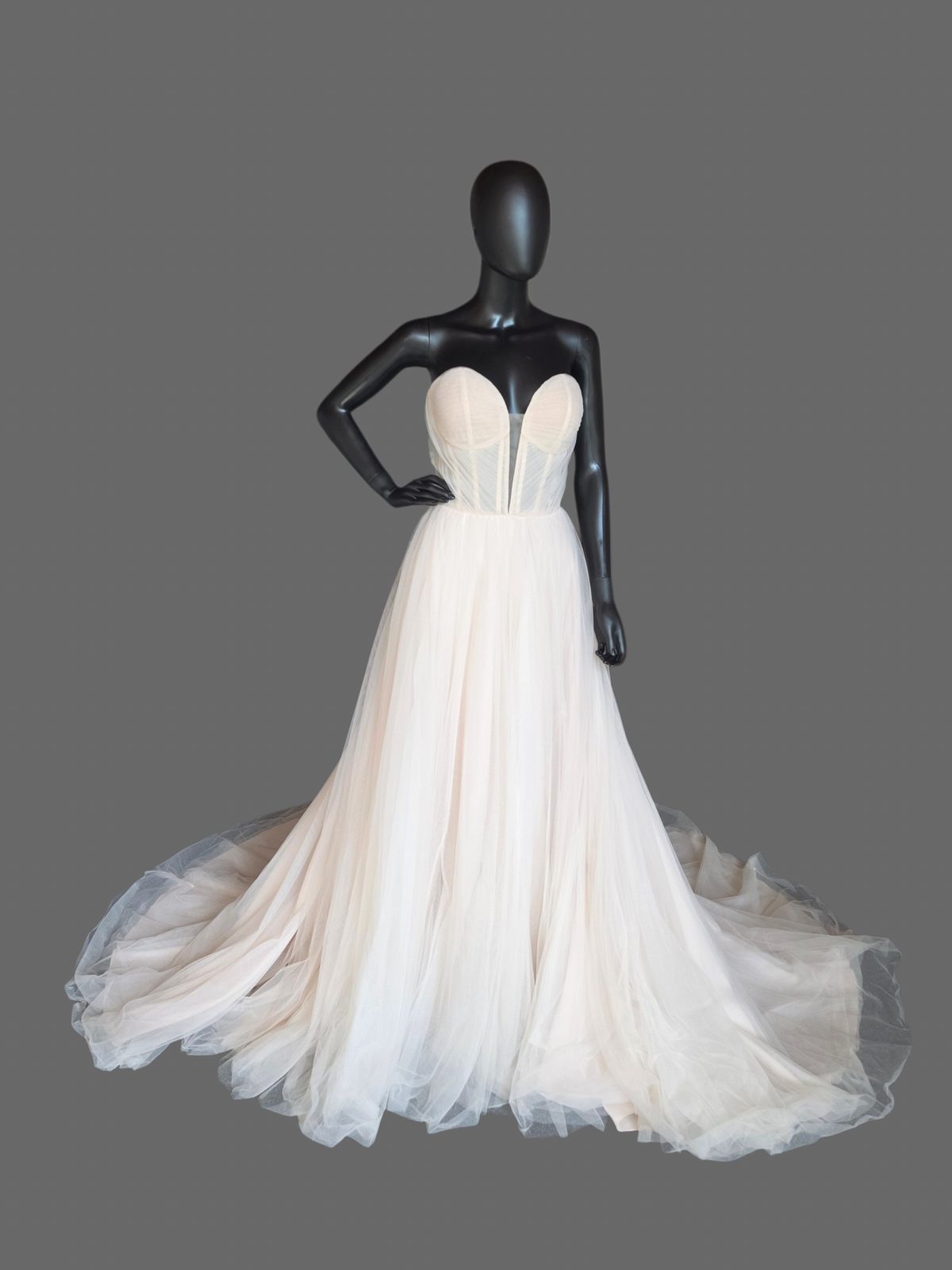 Blush Plunge Corset Top Sweetheart Minimalist Tulle A-Line Wedding Gown - Eddy K