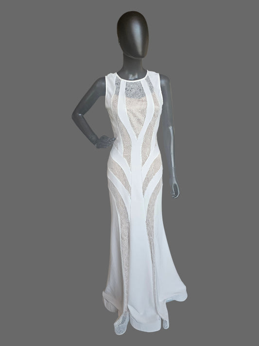 Ivory/Nude Lace Cutout Fit/Flare Bridal Dress - MacDuggal