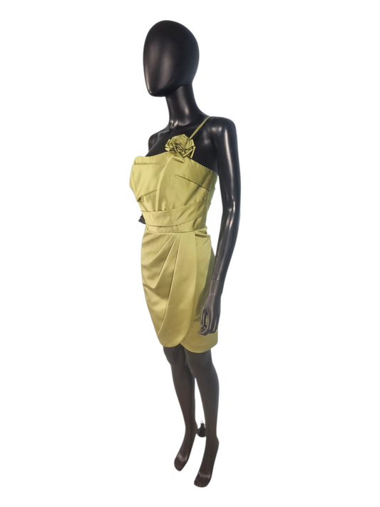 Moss Satin Fitted One Shoulder Cocktail Dress - Da Vinci