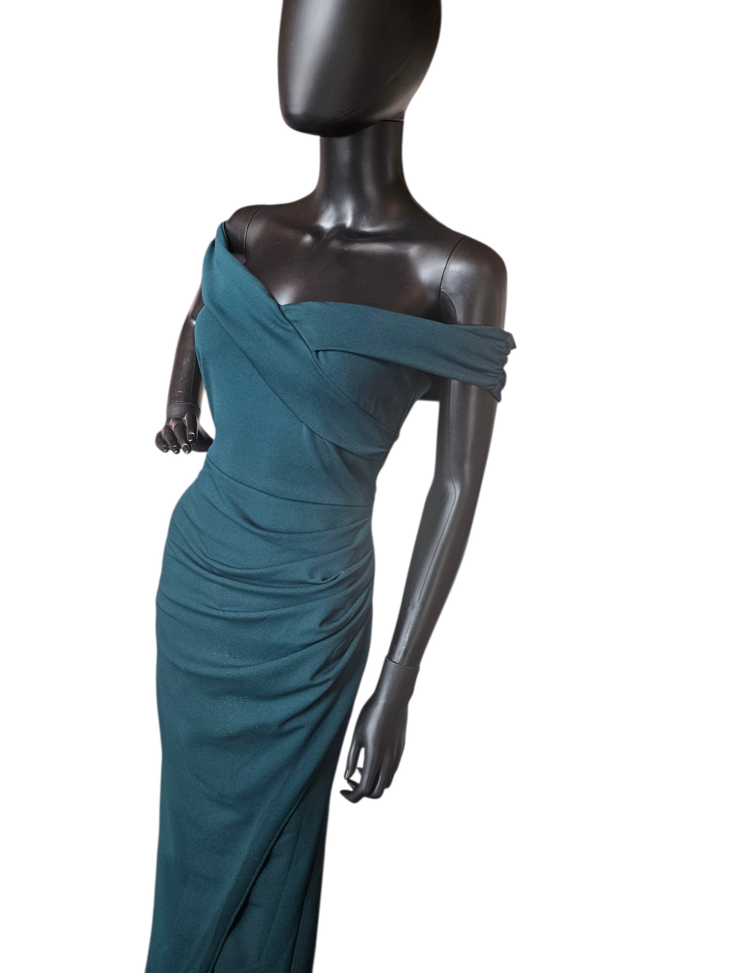 Forest Green Off Shoulder Stretch Jersey Formal Dress - Lulus