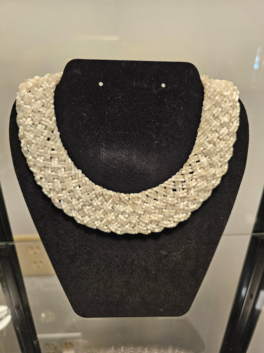 White Bead Collar Necklace