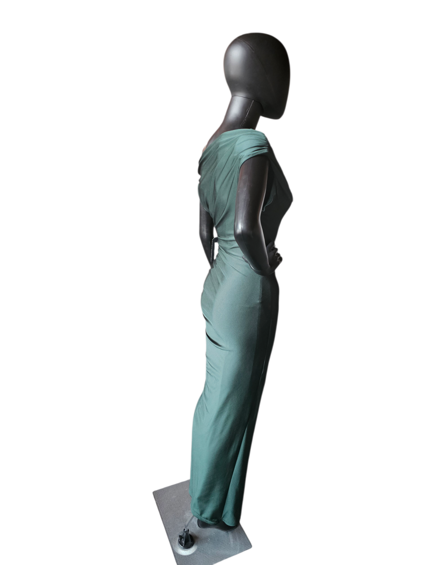 Forest Green Stretch Jersey Bodycon Off Shoulder Maxi Dress - Windsor