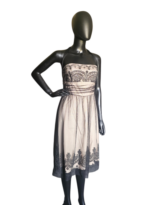 Black/Nude Lace Embroidered Knee Length Homecoming Dress- Davids