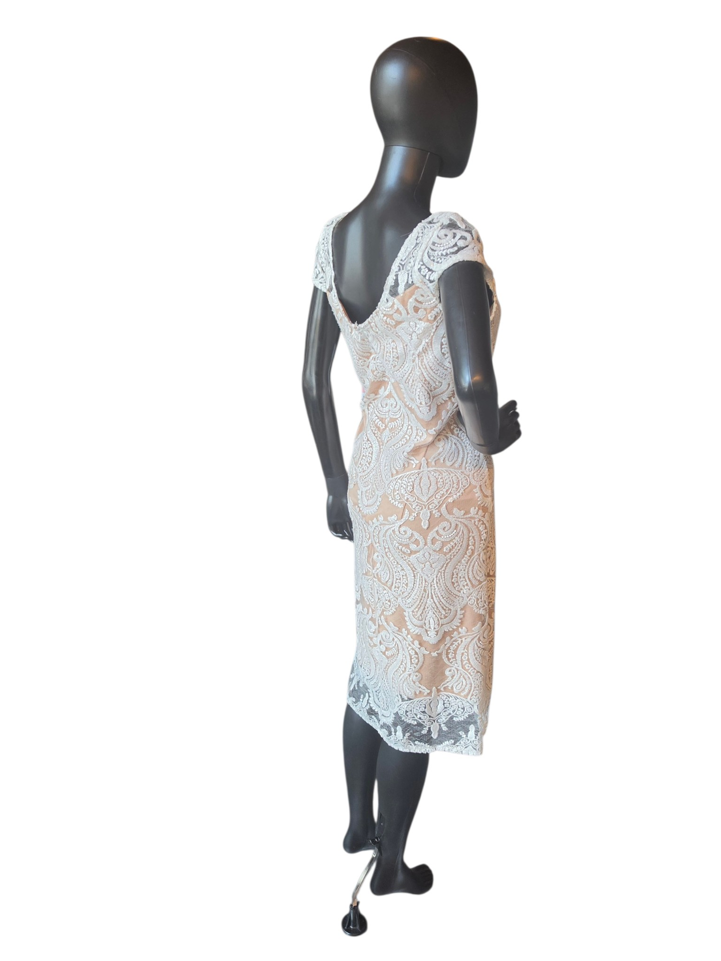 Iv/Nude Lace Cap Sleeve Party/Bachelorette Dress - RM Richards