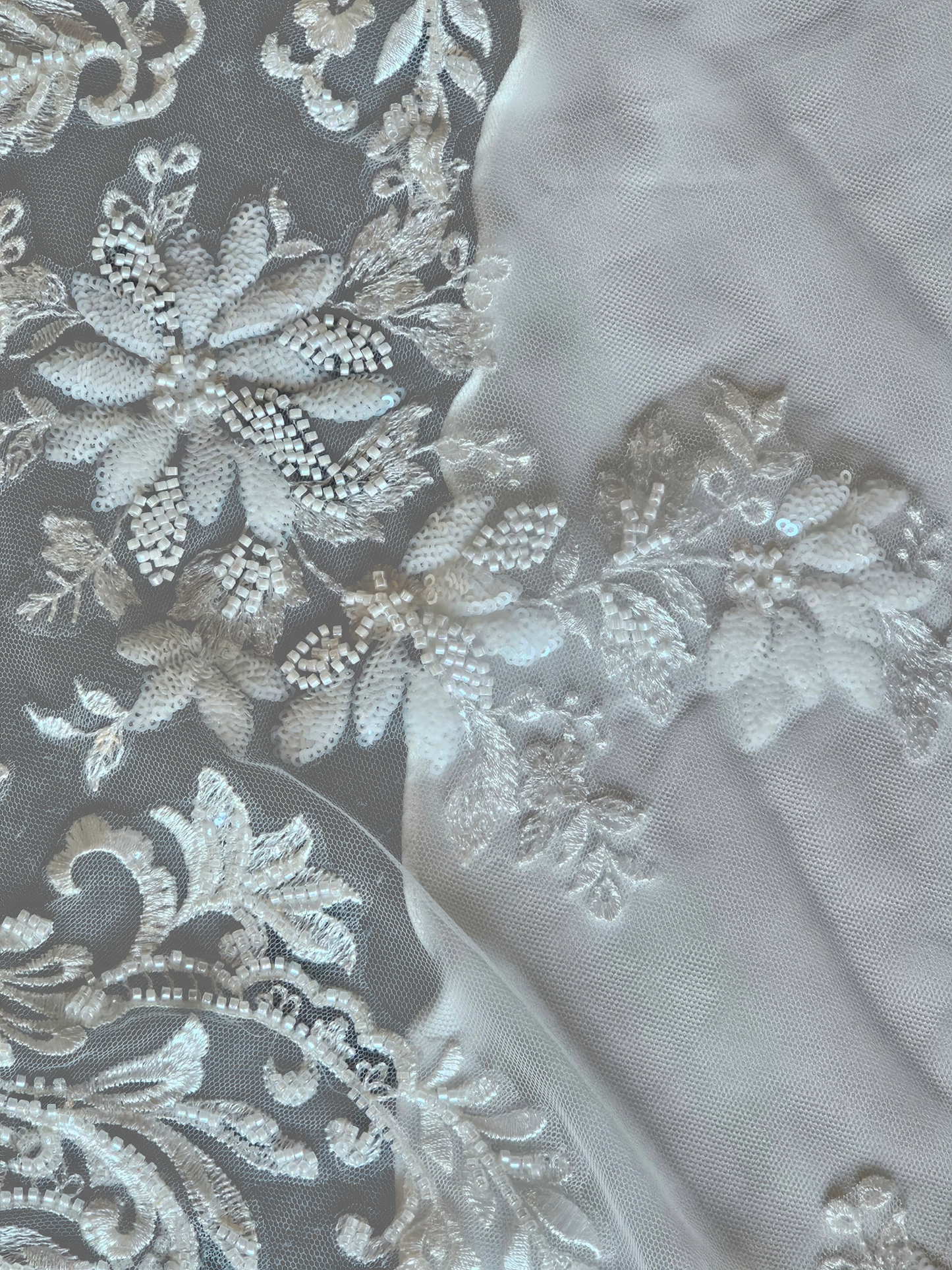 Ivory Overlay Floral Beaded Glitter Fit/Flare Wedding Gown - Davinci
