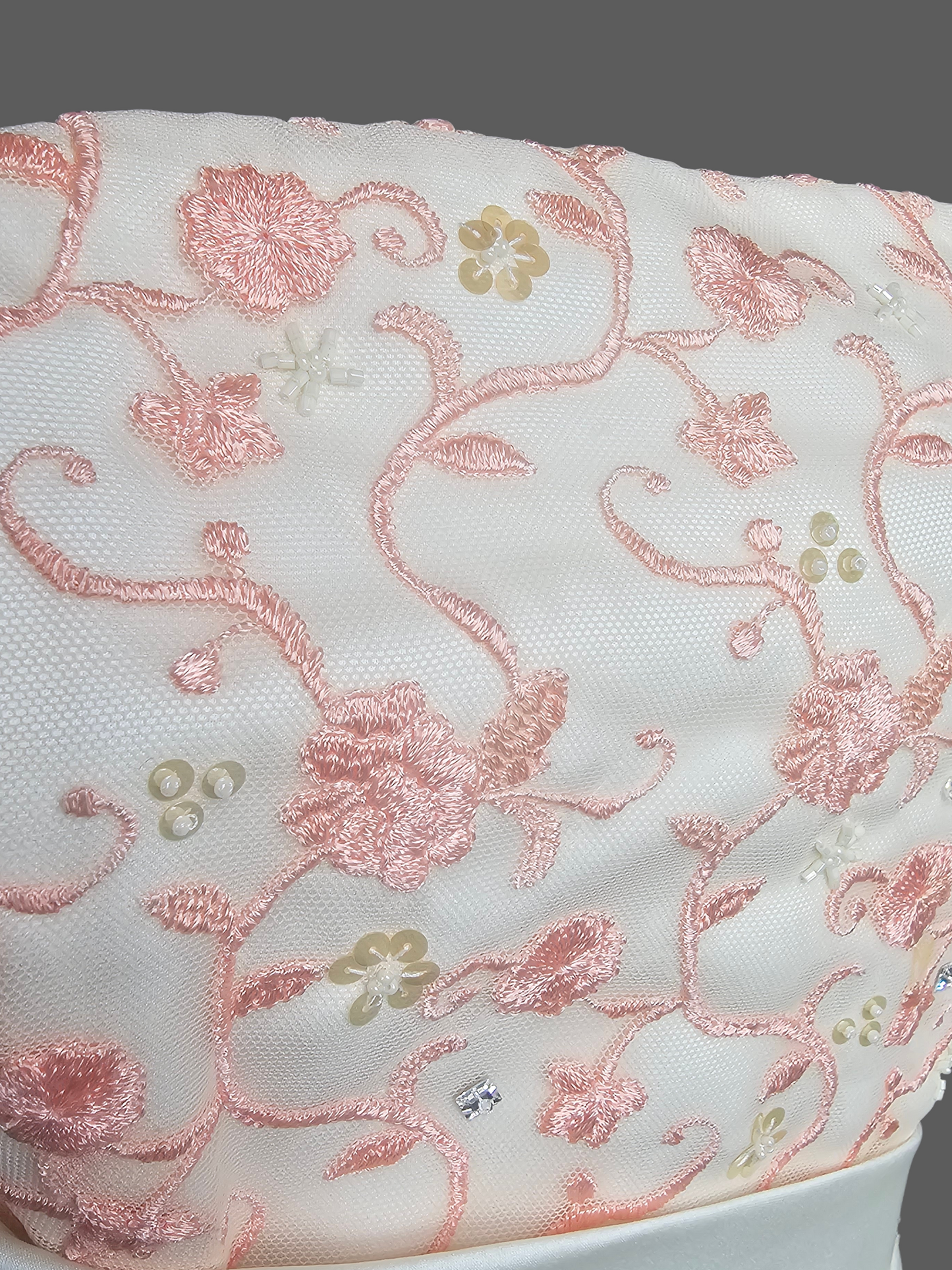 Ivory/Coral Pink Embroidered Strapless 2-Piece Wedding Gown