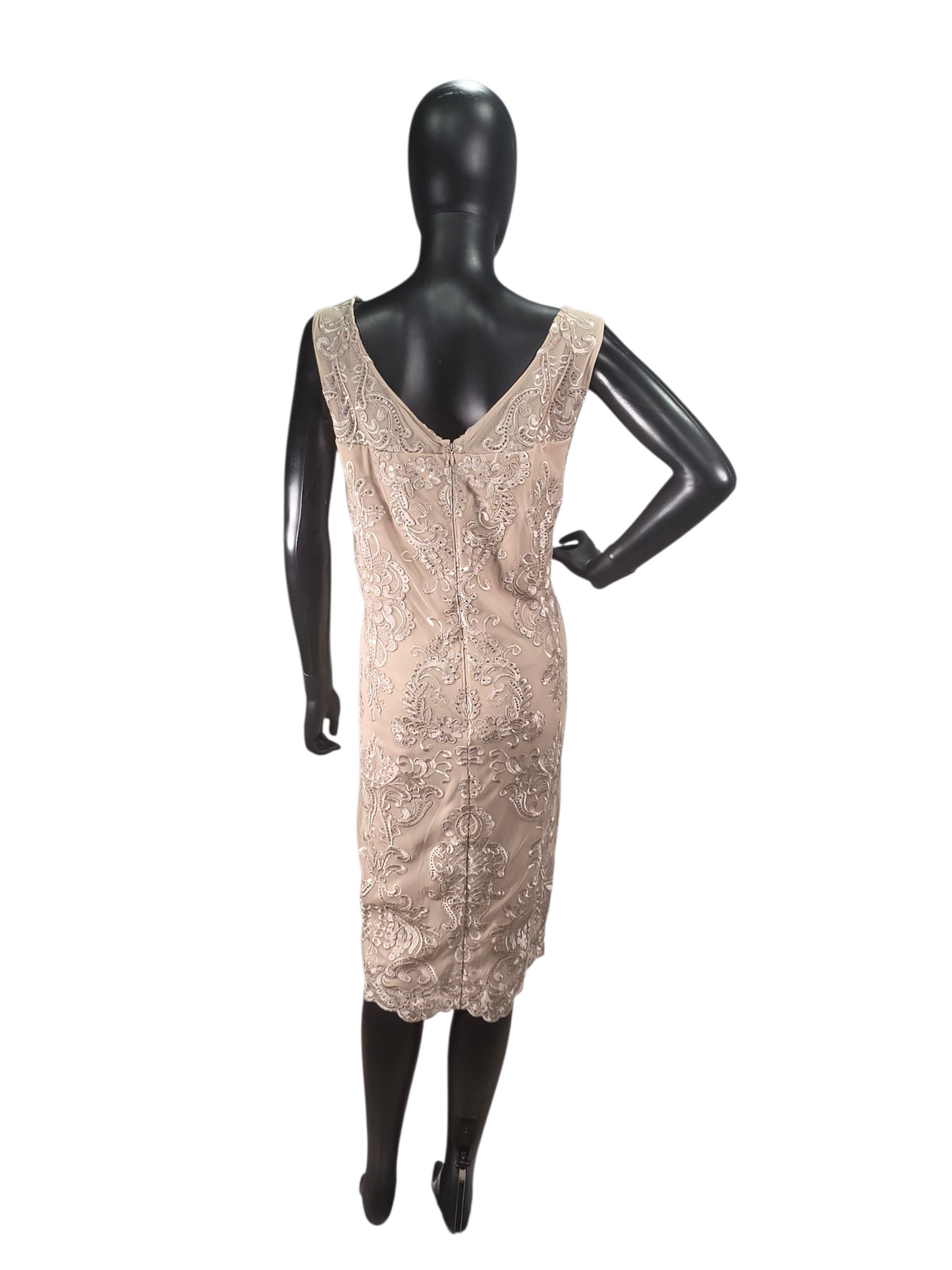 Champagne Knee Length W/Chiffon Jacket - R&M Richards