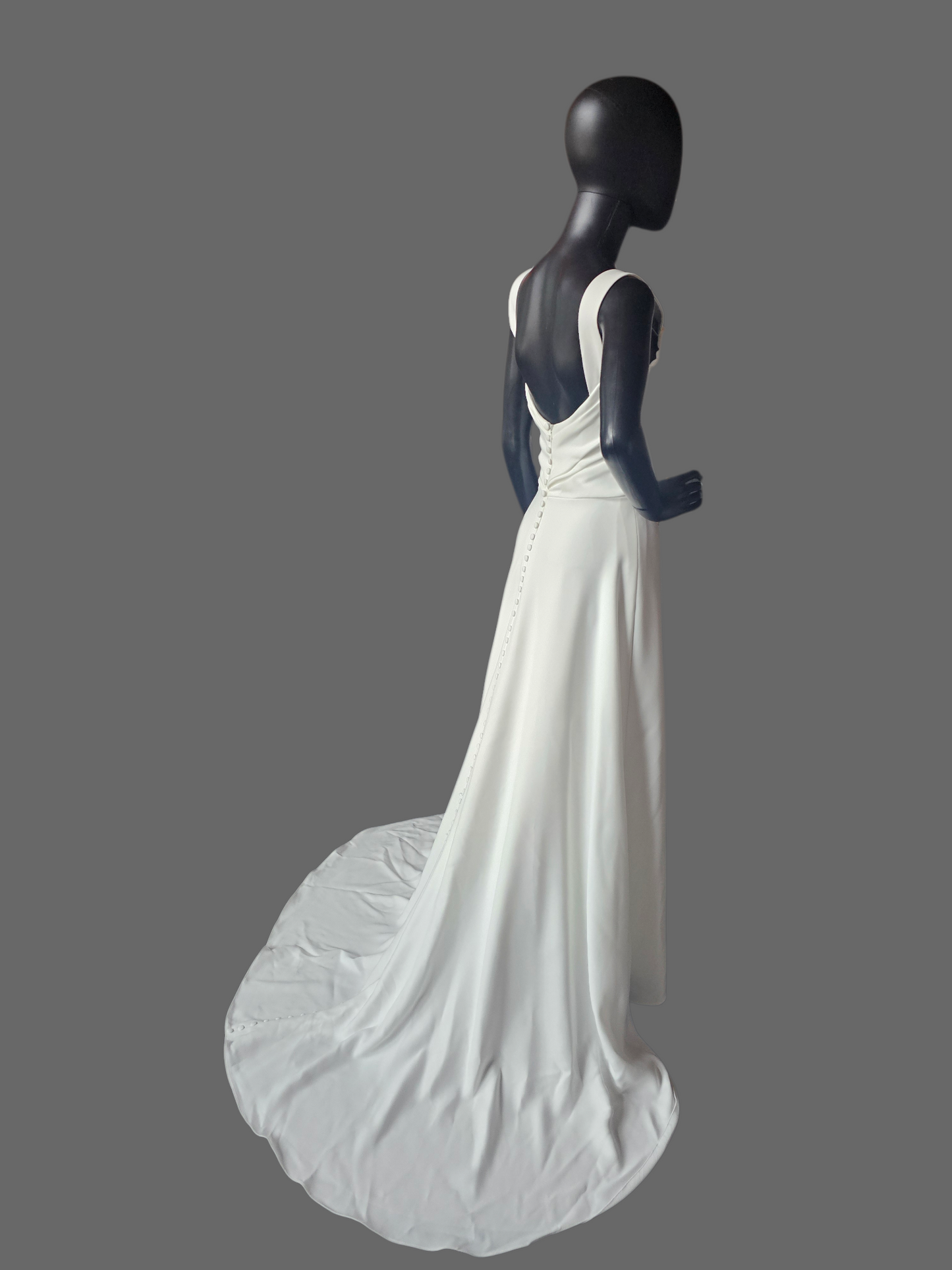 Minimalist Ivory Crepe Wide Strap A-Line Open Back Wedding Gown - Beloved