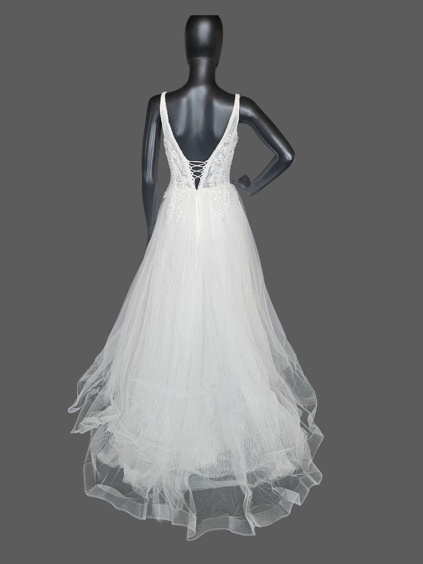 Ivory V-Neck Plunge Layered Sparkle - Di La Sena