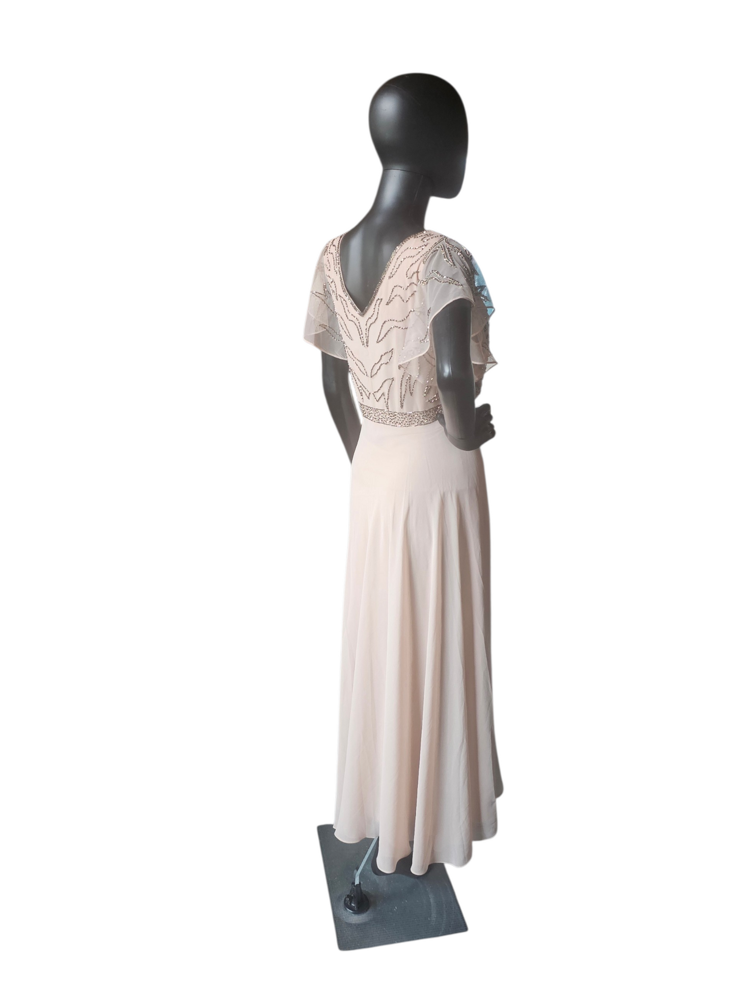 Soft Rose Flutter Sleeve Formal Dress - Jkara - Petite