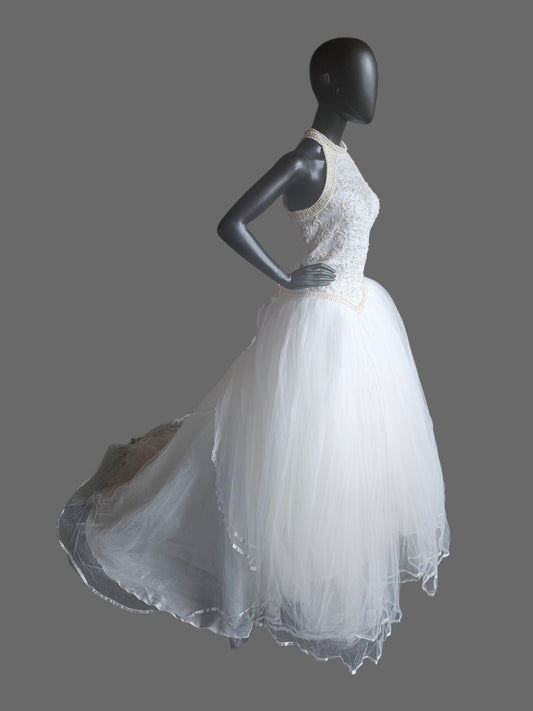 Vintage 90's Pearl Racer Halter Tulle Ballgown  - Mori Lee