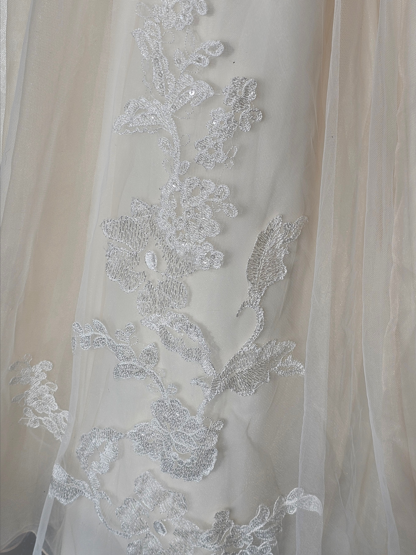 Champagne A-Line Cap Sleeve Floral Embroidered Wedding Gown - Bliss