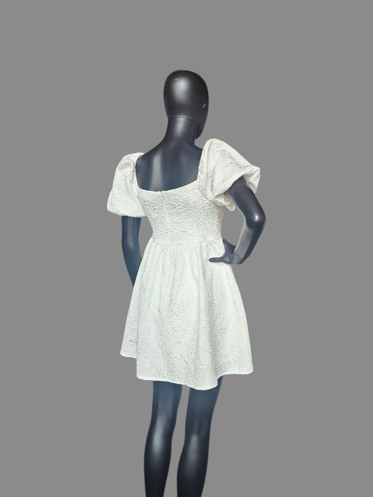 White Crushed Puff Sleeve Babydoll Homecoming Dress - She+Sky