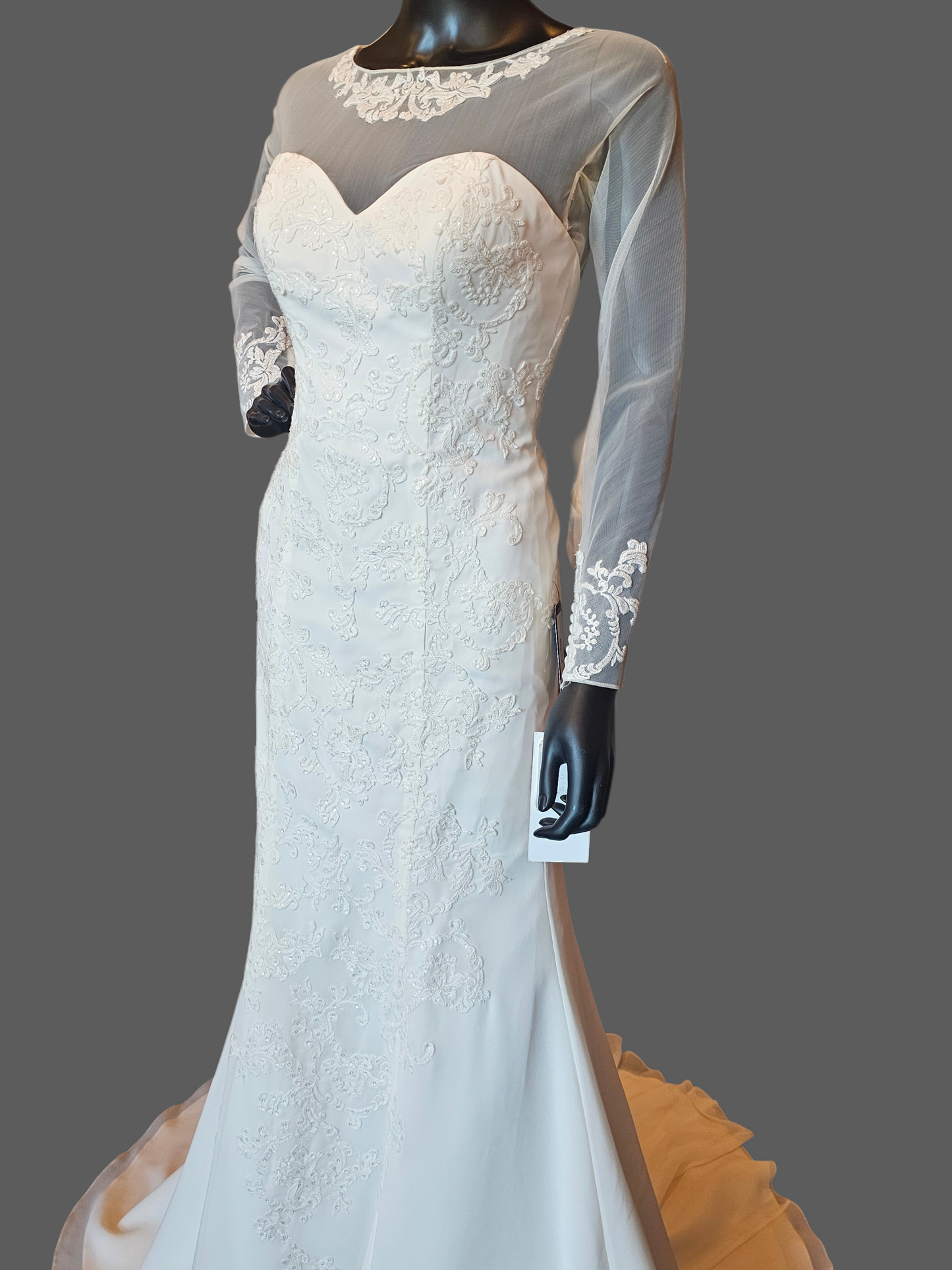 Ivory Fit/Flare Long Sleeve Wedding Gown - Davids Bridal NWT