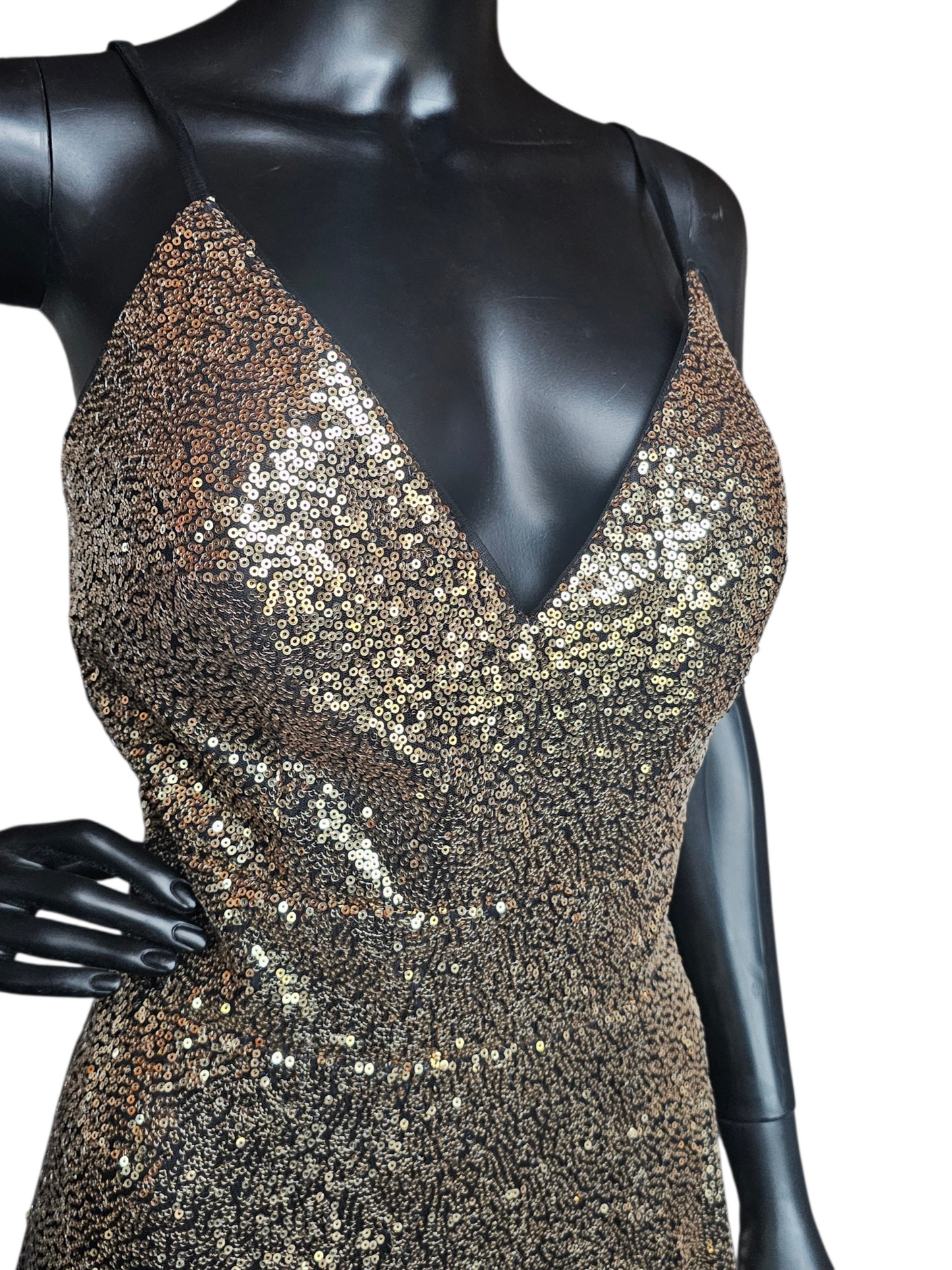 Black/Gold Sequin V-Neck A-Line Prom/Pagent Dress - Sparkle