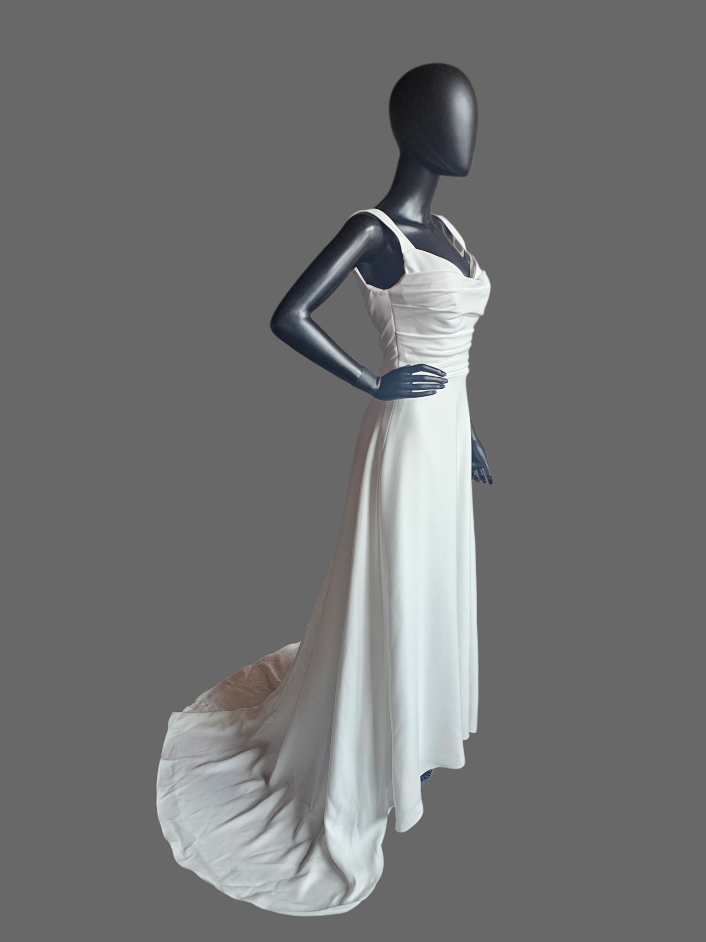 Minimalist Ivory Crepe Wide Strap A-Line Open Back Wedding Gown - Beloved