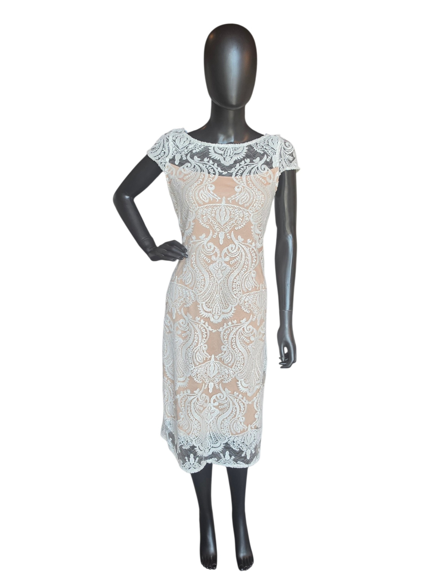 Iv/Nude Lace Cap Sleeve Party/Bachelorette Dress - RM Richards