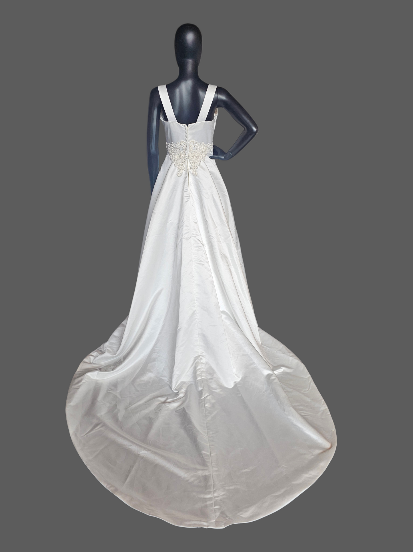 Vintage White Satin Empire Square Neck Wedding Gown - Mori Lee