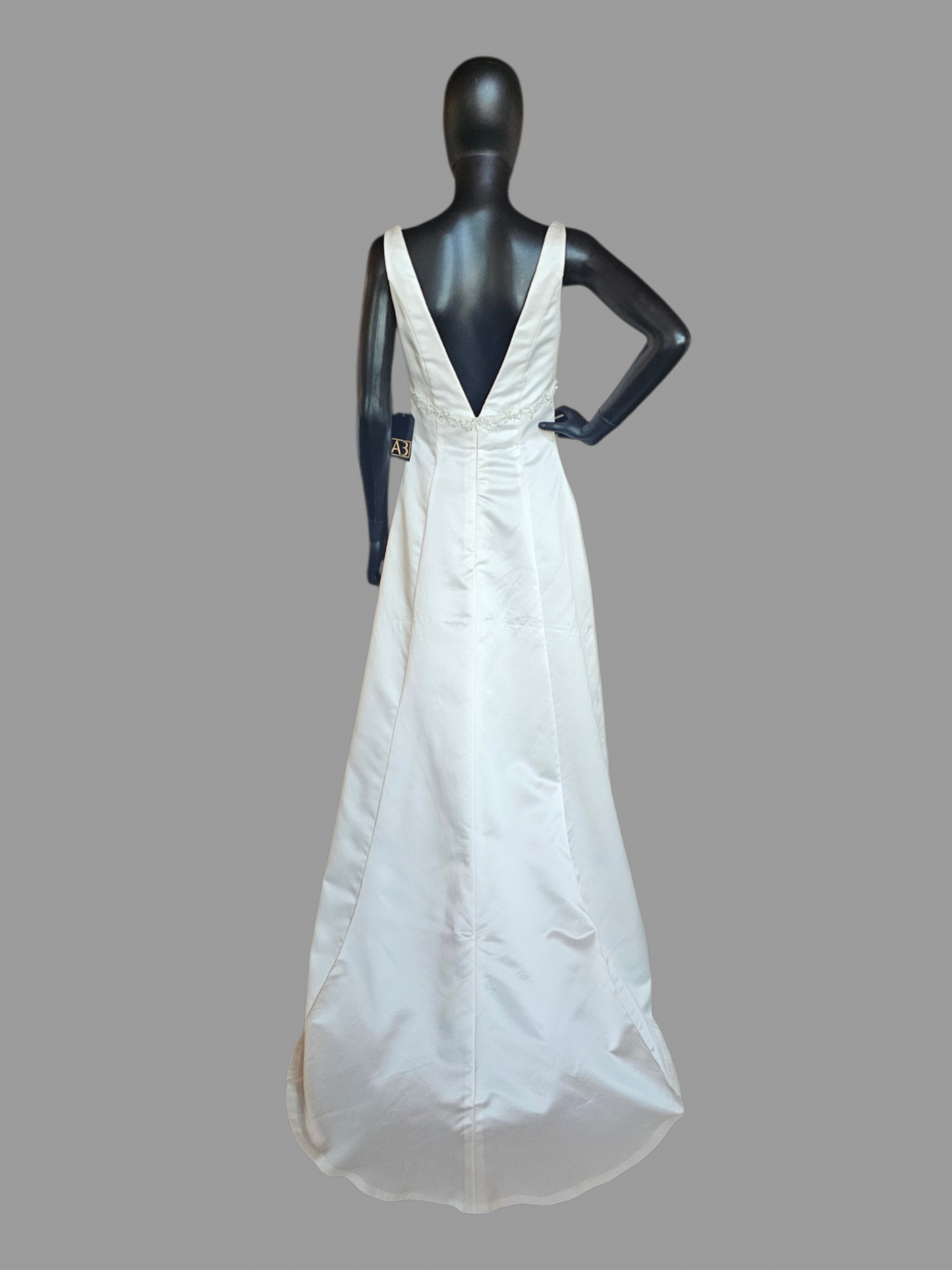 Ivory Simple Satin V-Neck Sheath Open Back Applica Detail Wedding Dress- Destiny