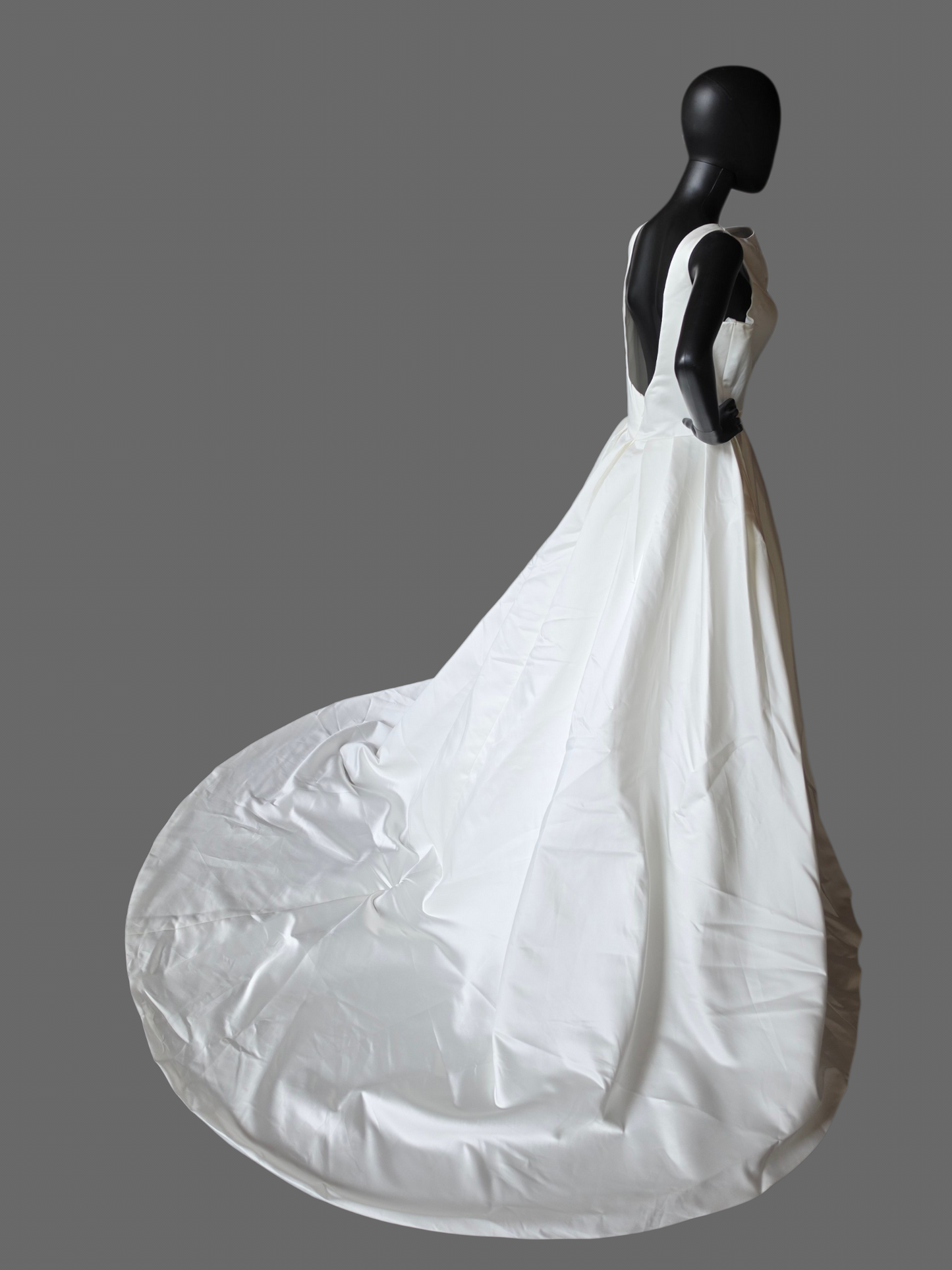 Ivory Satin Boat Neck Box Pleat