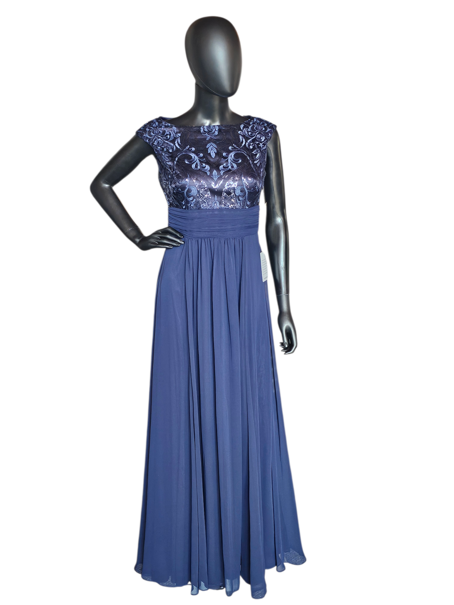 Navy High Neck Embroidered Maxi Formal Dress - Eliza J NWT