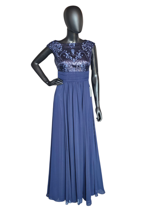 Navy High Neck Embroidered Maxi Formal Dress - Eliza J NWT