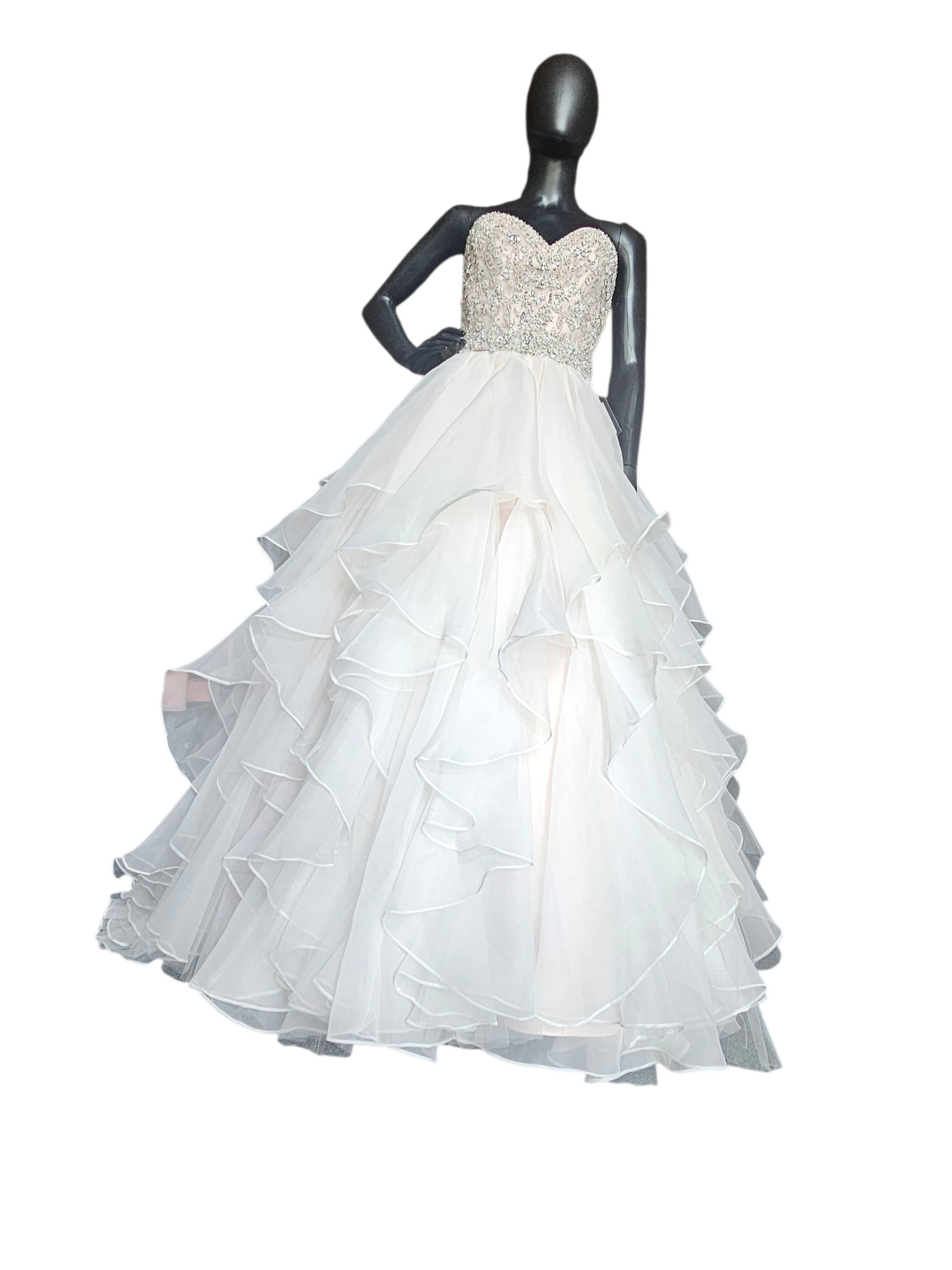 Sweetheart Strapless Blush Tiered Ball Gown Wedding Dress - Mori Lee