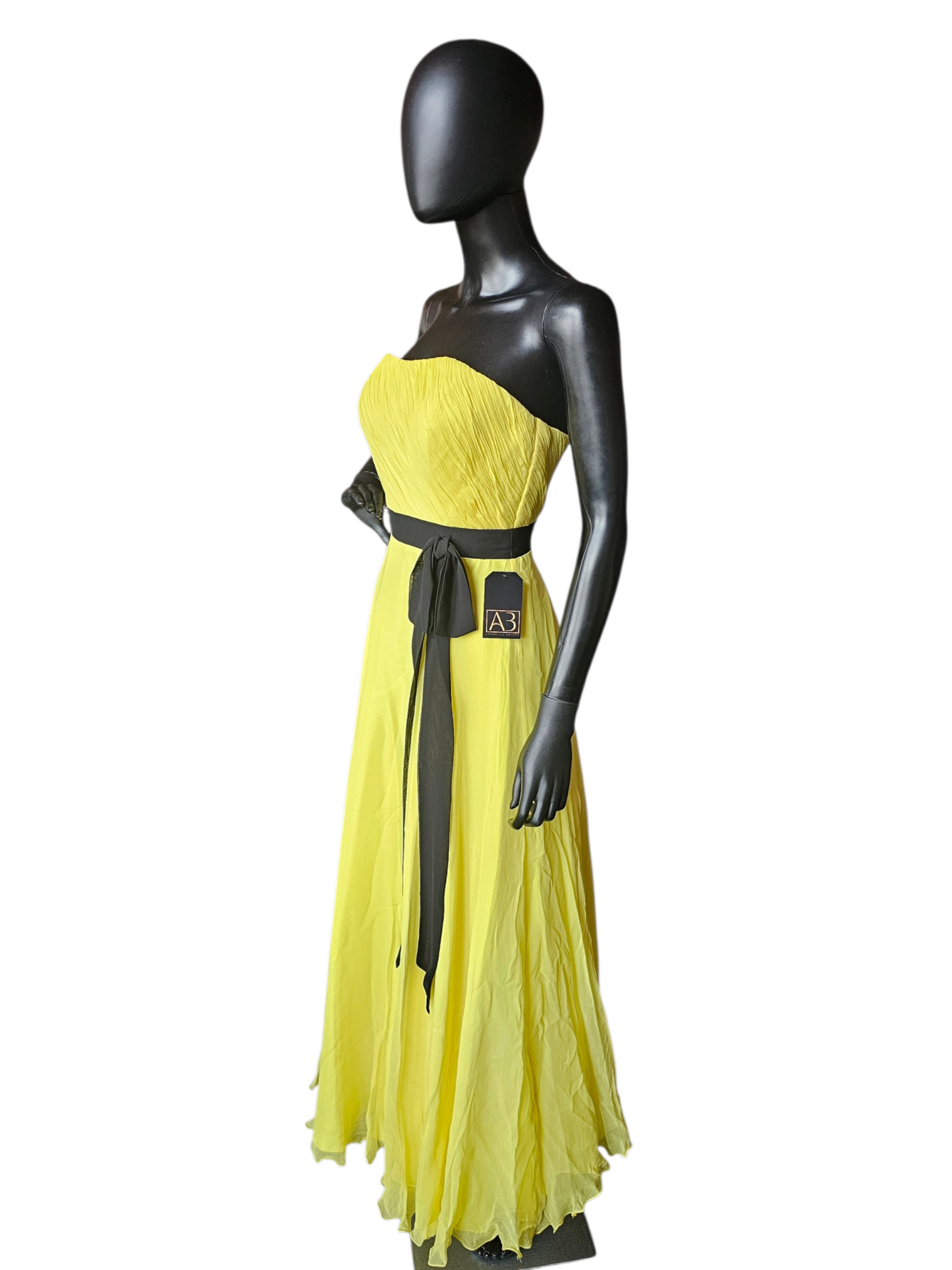 100% Silk Yellow/Black A-Line Formal Dress - Alyce Designs