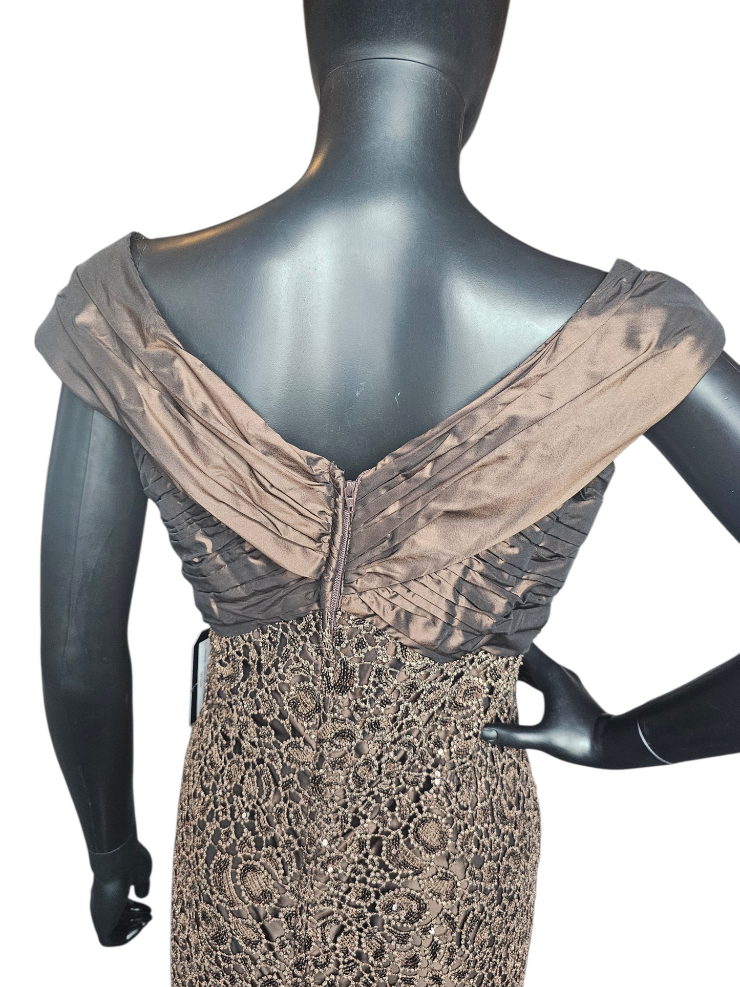 Chocolate/Bronze Lace Sequin Sheath Formal Dress - Montage