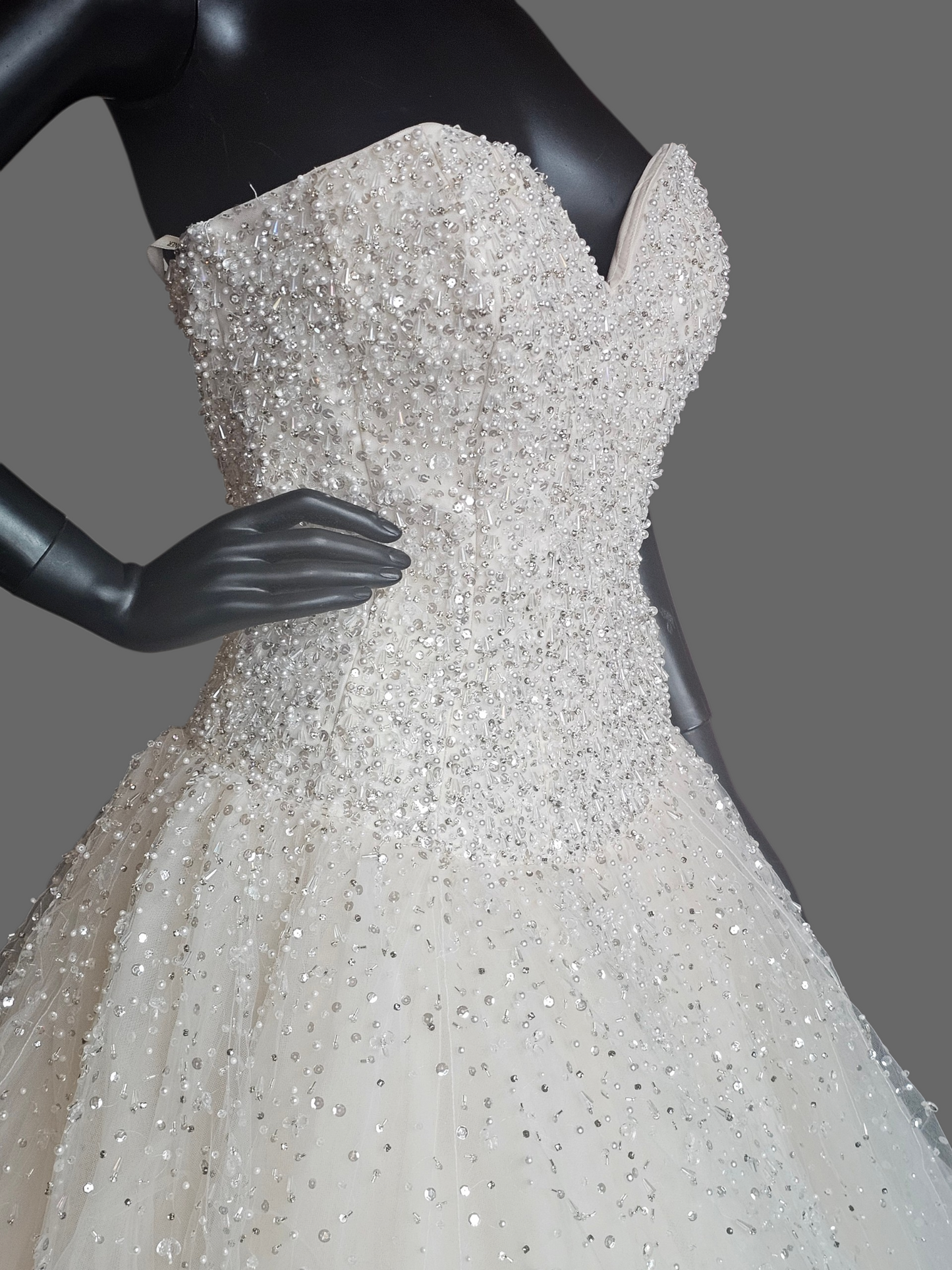 Ivory Strapless Sweatheart Beaded Drop Waist Ballgown - Mori Lee