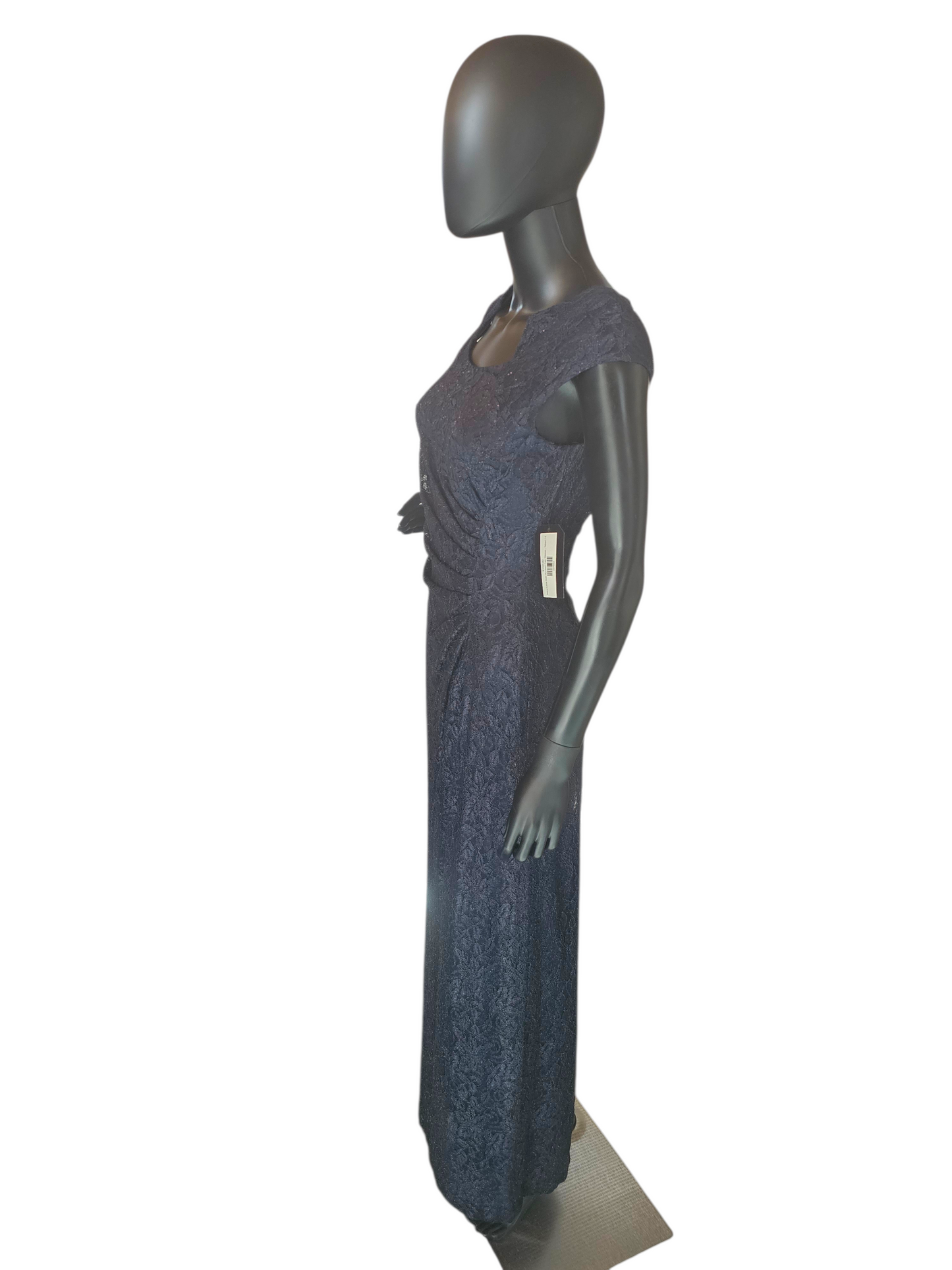 Navy Lace Side Ruched Cap Sleeve Maxi Formal Dress - Tahari