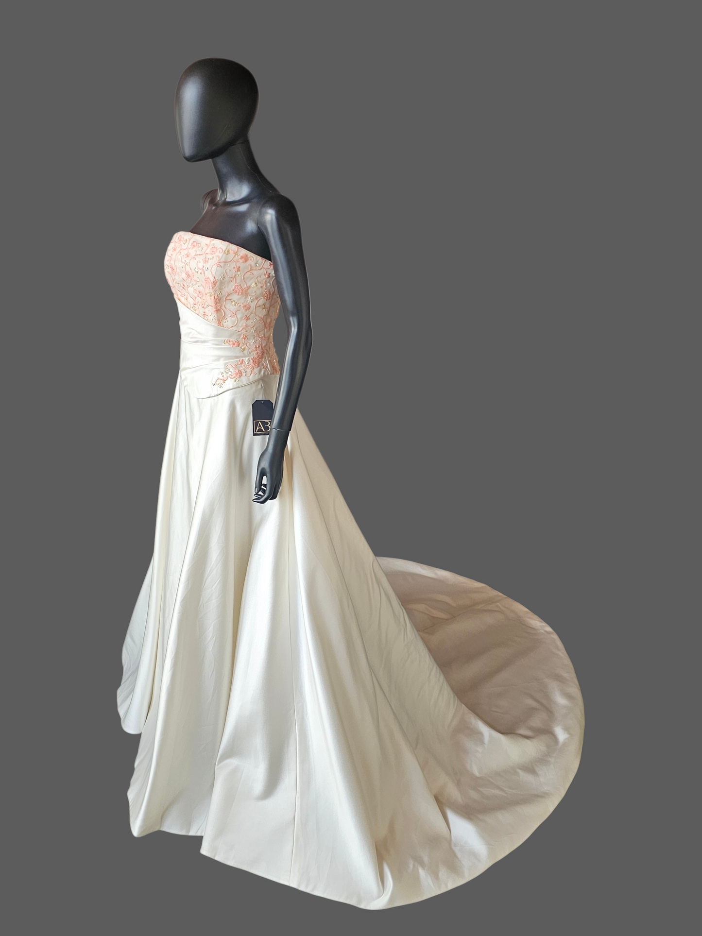 Ivory/Coral Pink Embroidered Strapless 2-Piece Wedding Gown