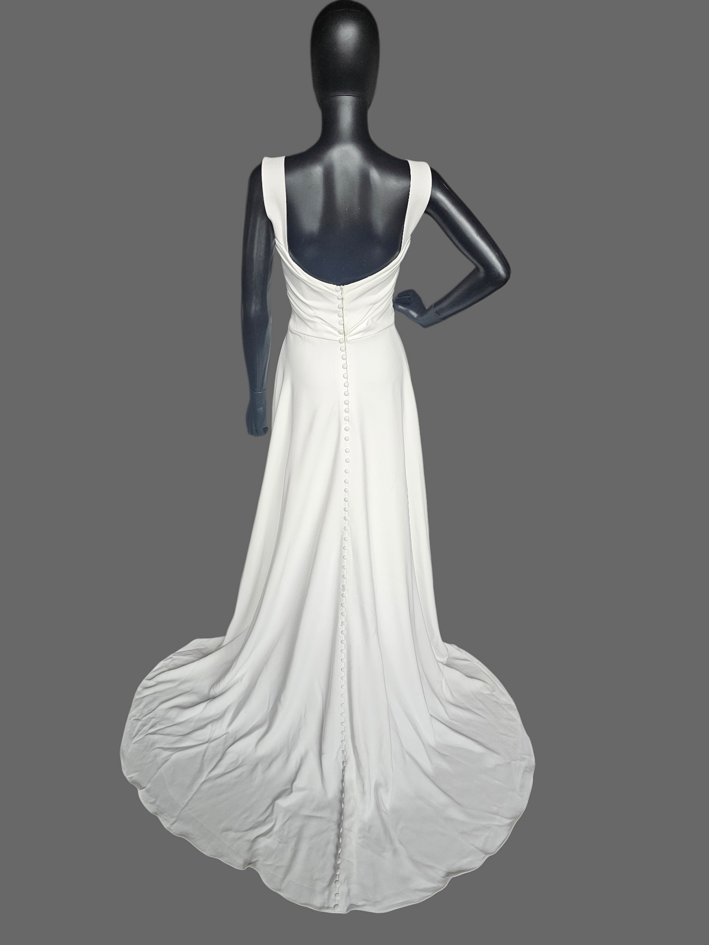 Minimalist Ivory Crepe Wide Strap A-Line Open Back Wedding Gown - Beloved