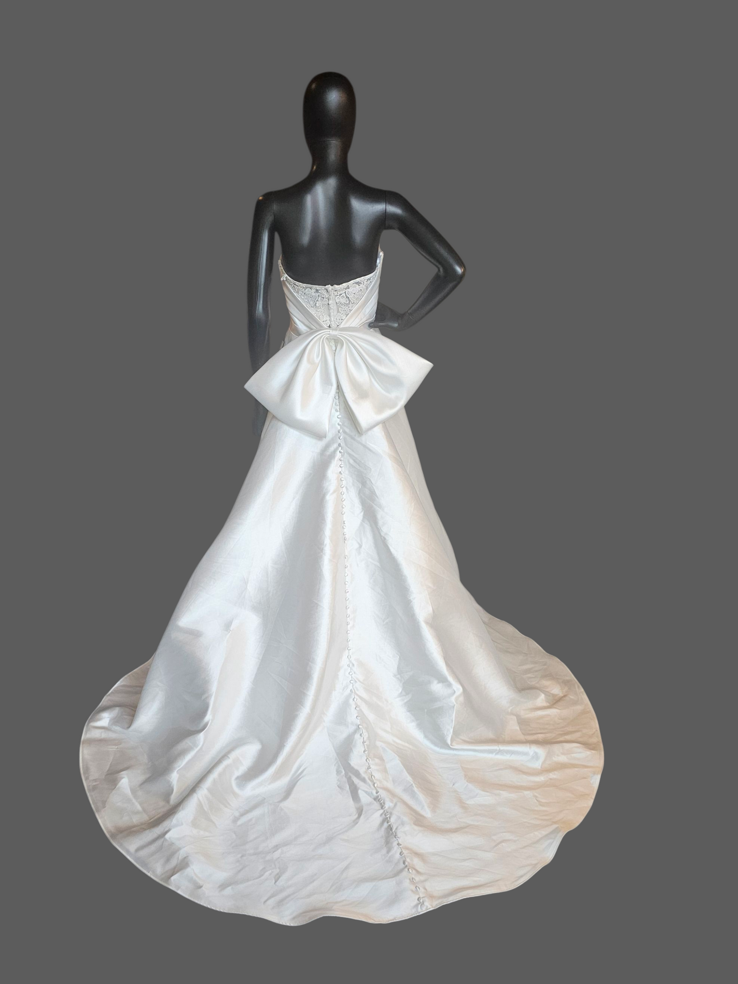 White Mikado A-Line W/Bow Wedding Gown - Moonlight