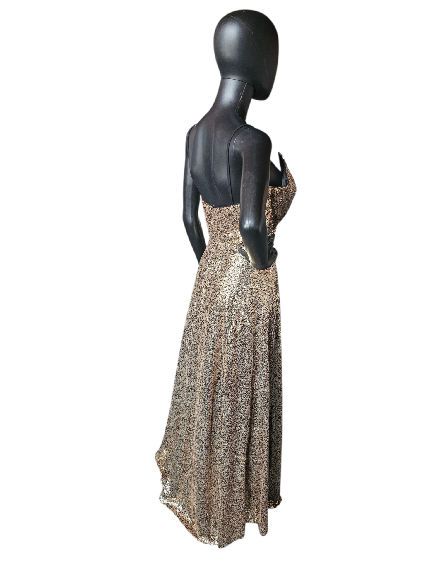 Black/Gold Sequin V-Neck A-Line Prom/Pagent Dress - Sparkle