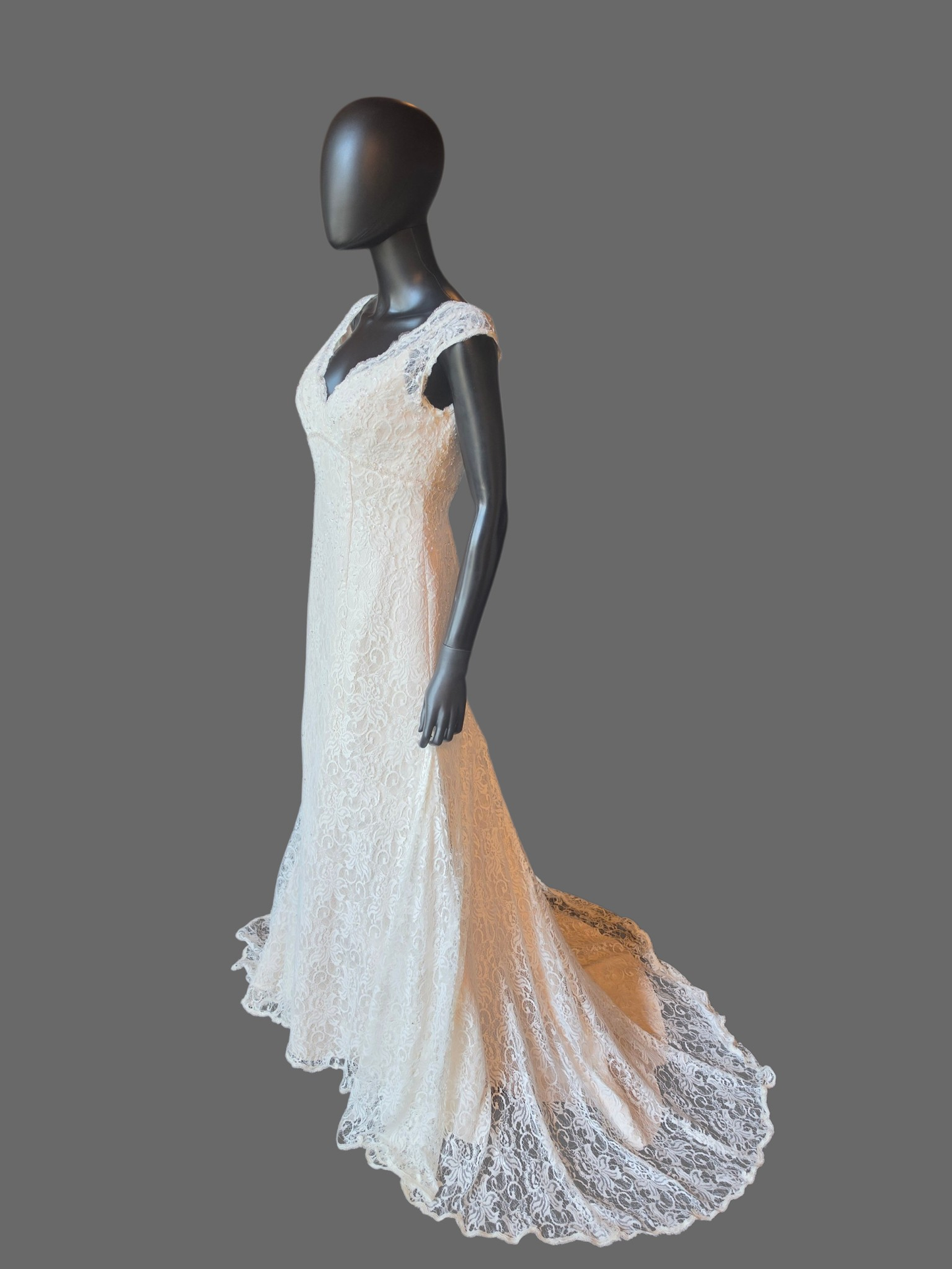 Ivory Lace V-Neck Fit/Flare Wedding Gown - Davids Bridal (NWT)