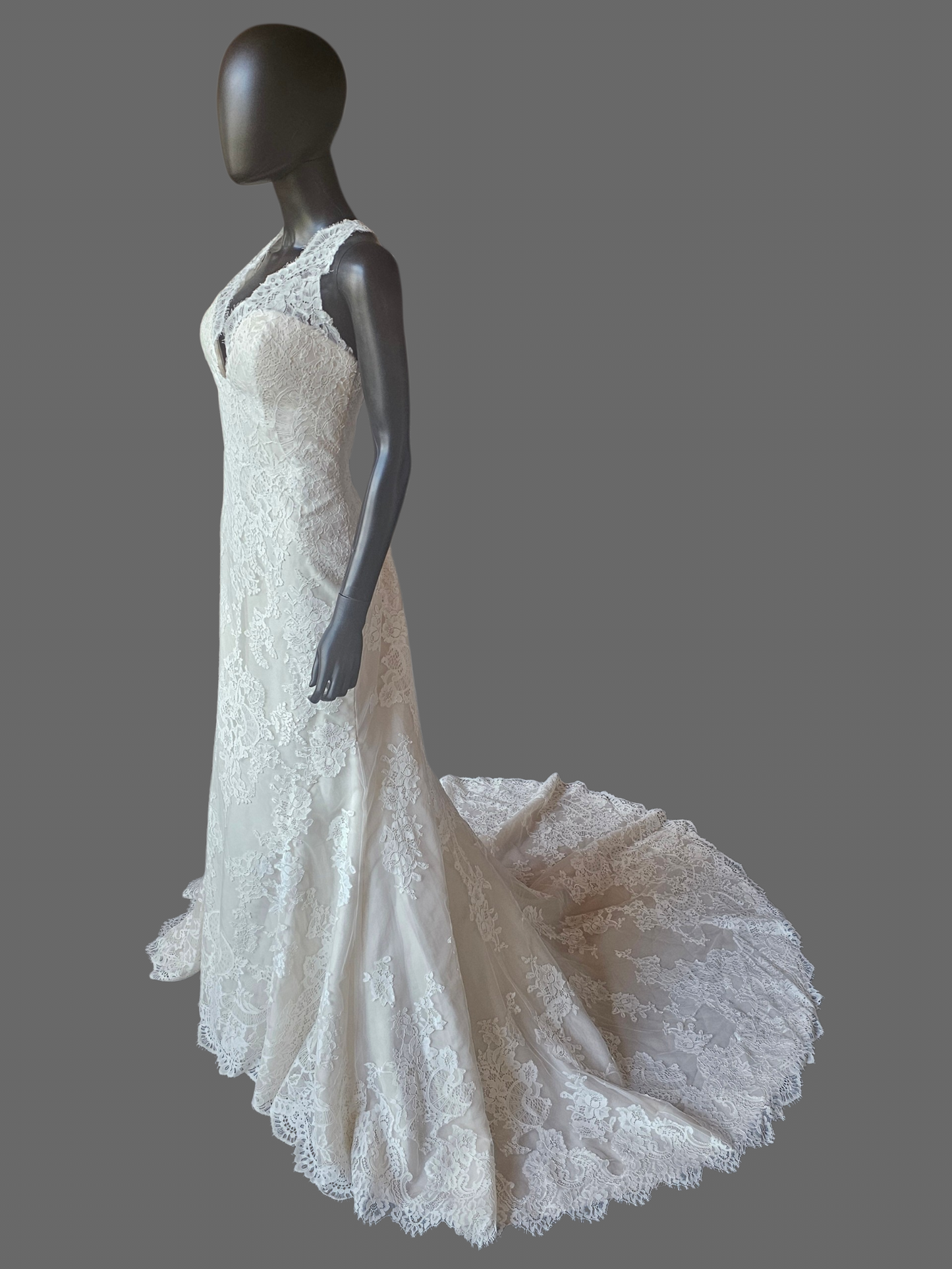 Nude/Ivory Full Lace Racerback V-Neck Fit/Flare Wedding Gown - St. Patrick