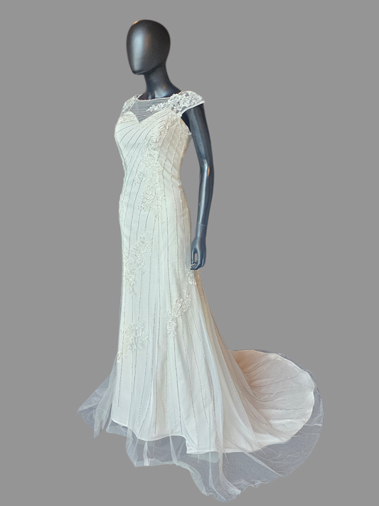 Ivory Sweetheart Sheath with Beaded Overlay Illusion Wedding Gown - Da Vinci