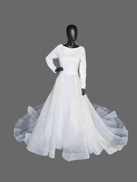 Ivory Crepe/Organza Modest Long Sleeve A-line Wedding Gown - The Other White Dress/Mori Lee