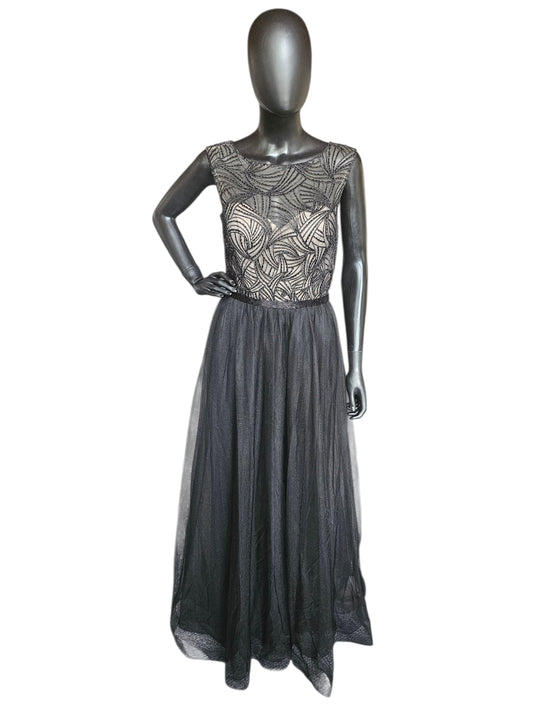 Black Embroidered A-Line Illusion Bodice Full Length Formal Dress - Mori Lee