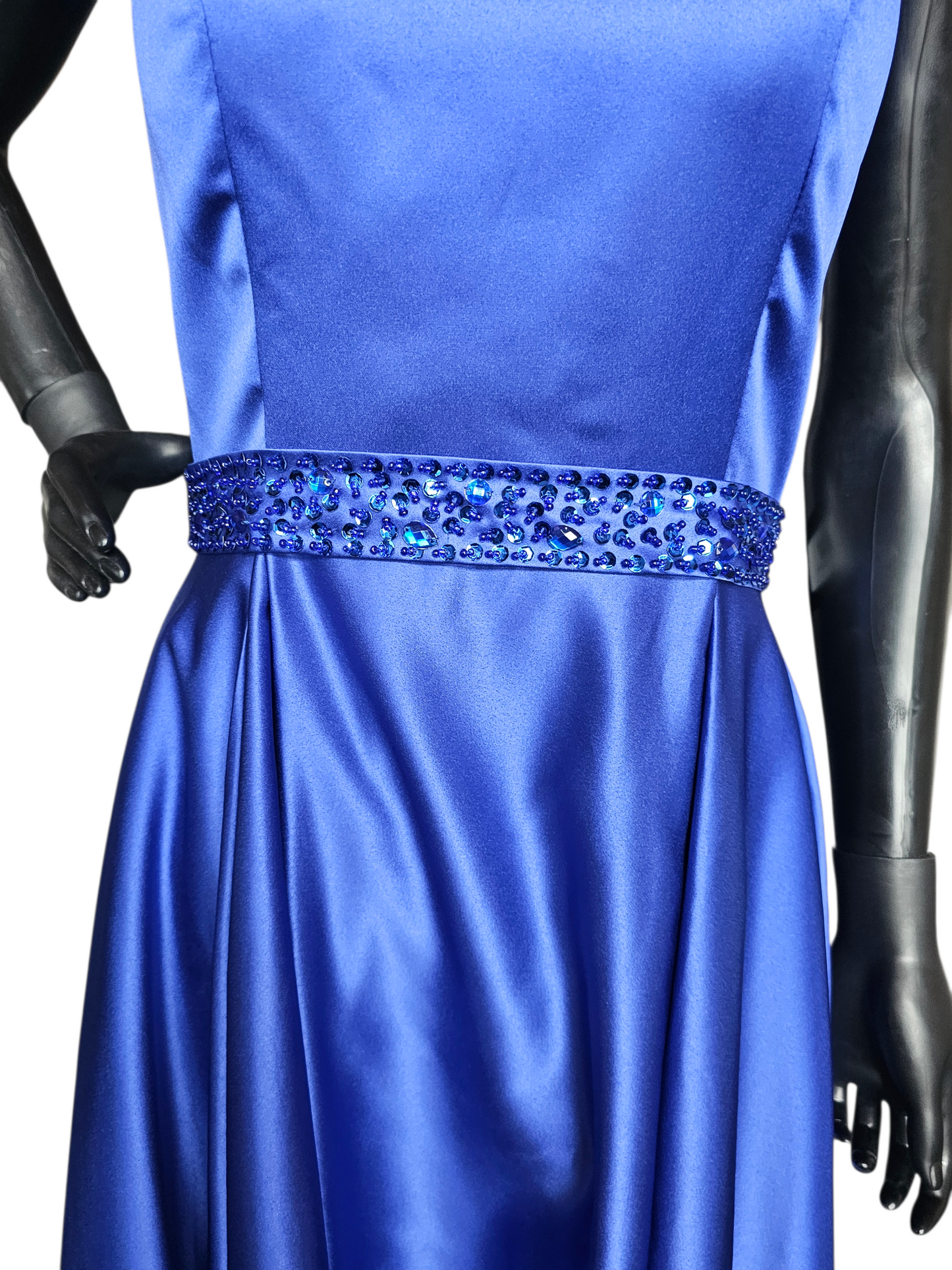 Royal Blue Satin Halter Full Length A-Line Formal Dress