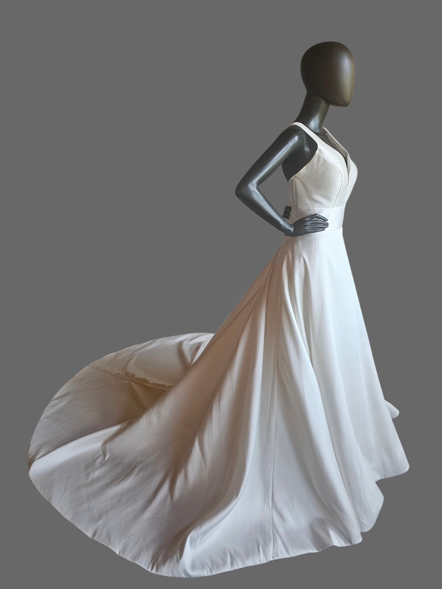 Ivory Mikado Plunge V-Neck Minimalist Wedding Gown - Mori Lee