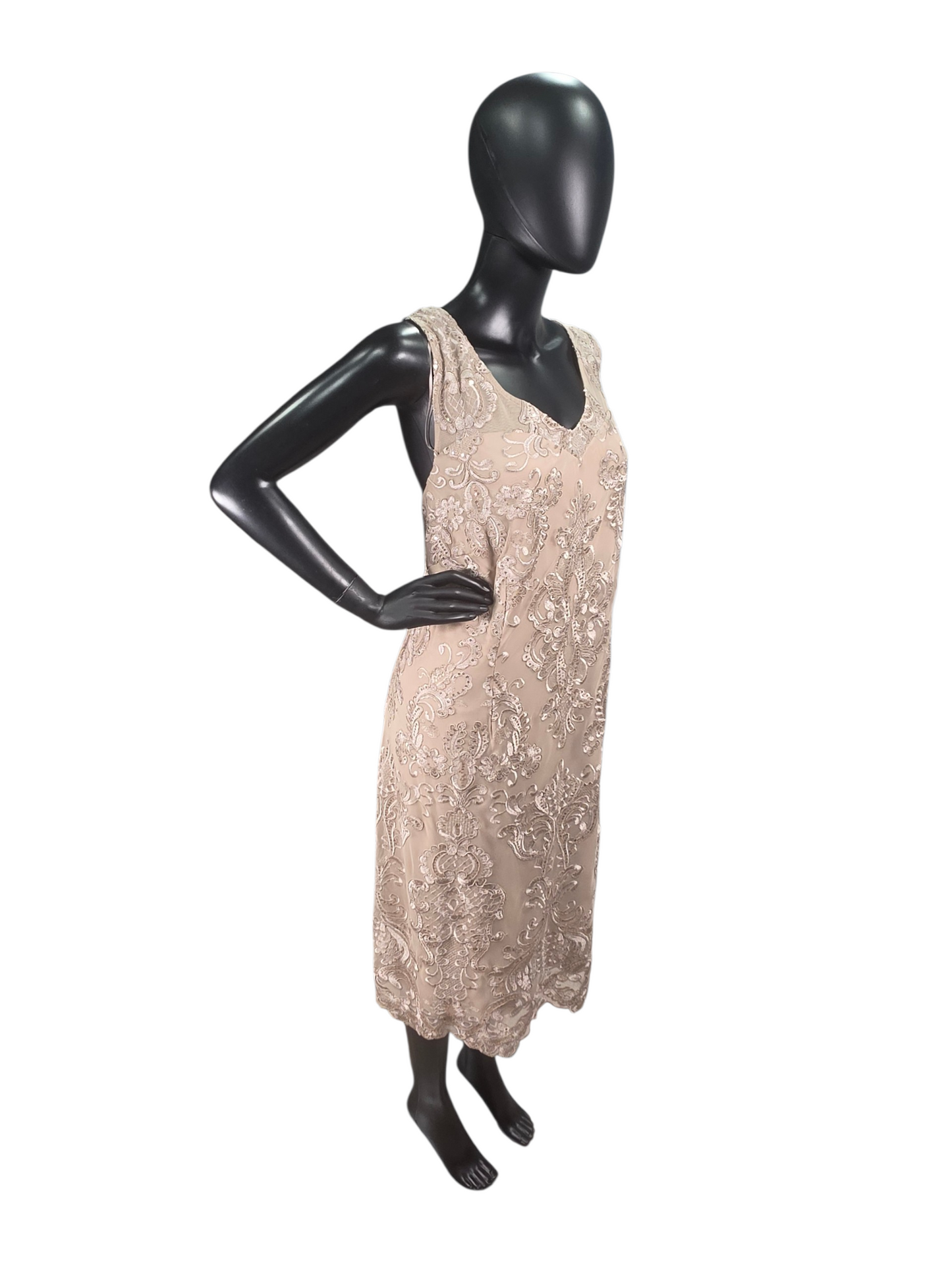 Champagne Knee Length W/Chiffon Jacket - R&M Richards