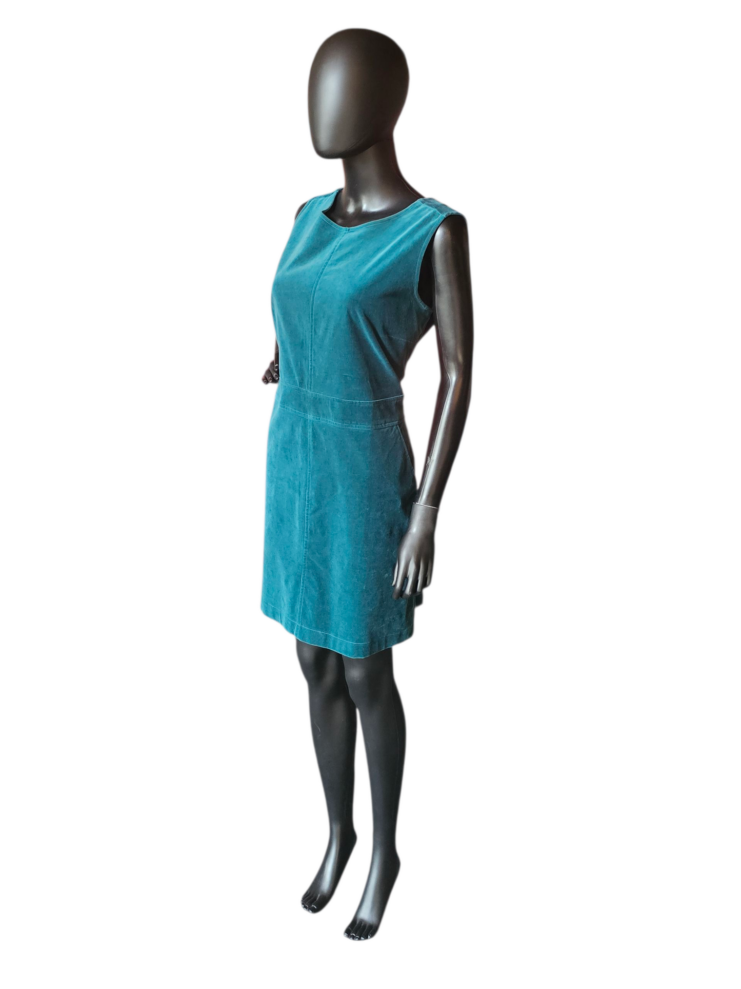 Teal Velvet Casual Mid Length Dress - Thought